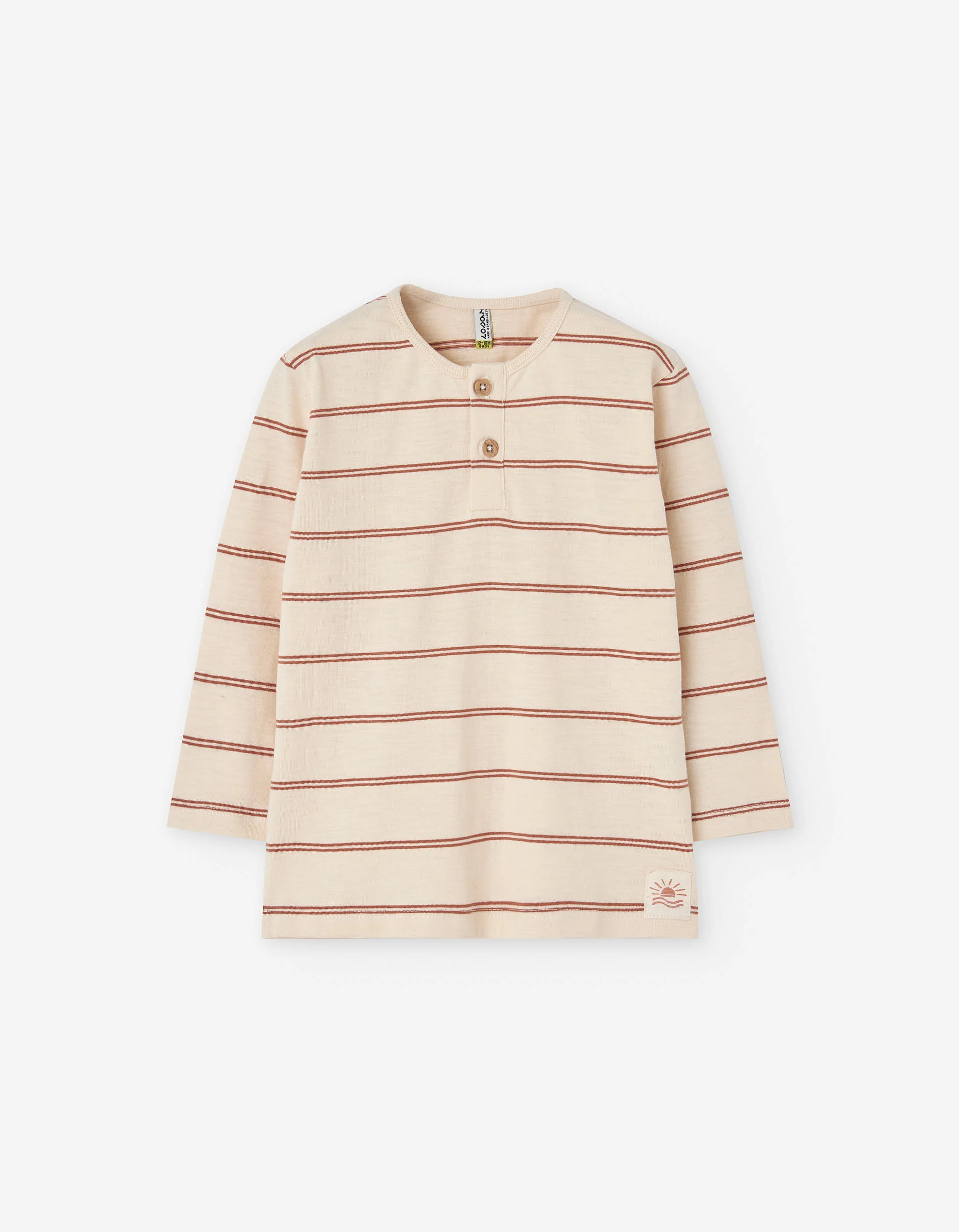 Long sleeve slub cotton T-shirt for baby boys, beige/brown