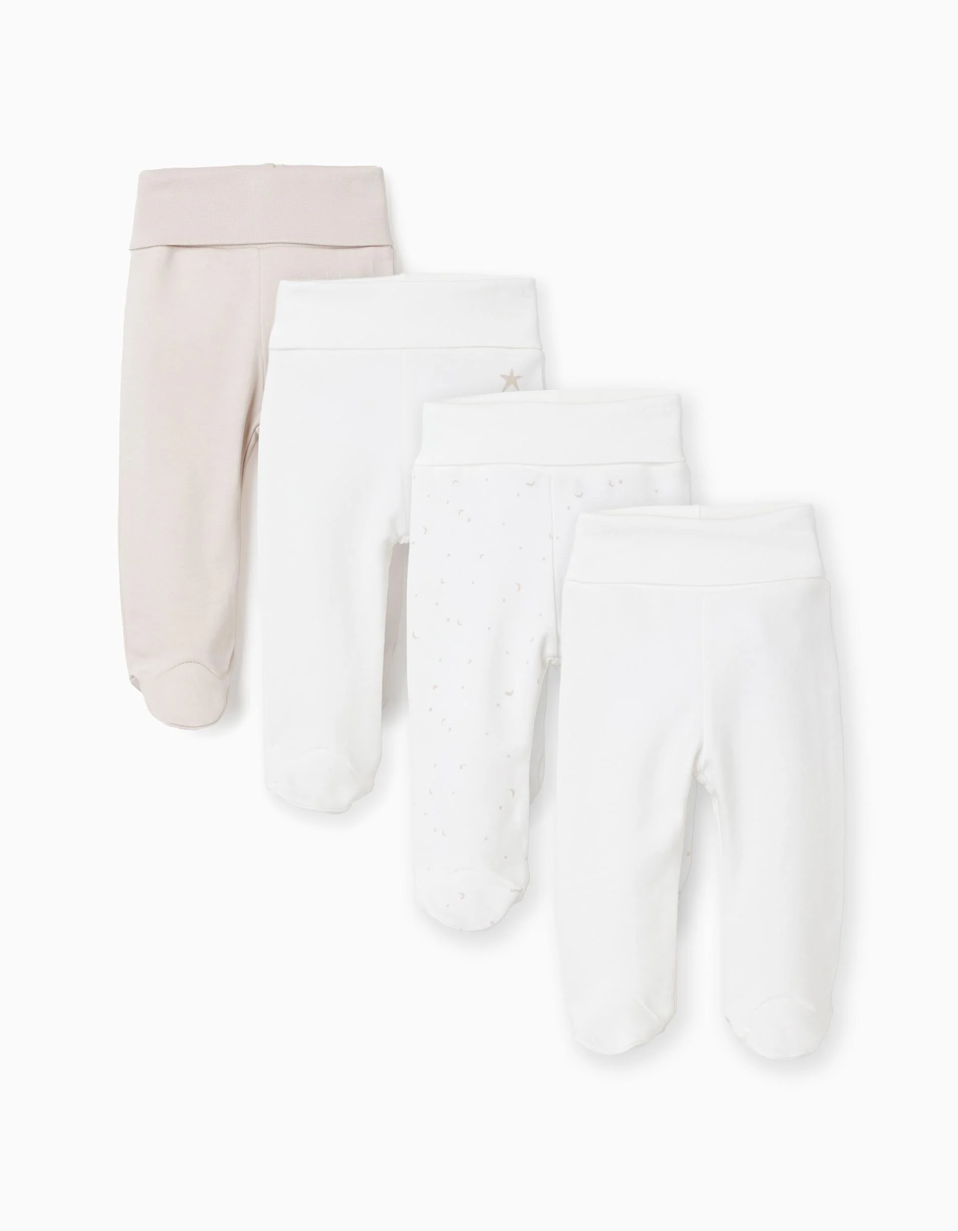 Pack of 4 footed cotton trousers for newborns and babies, multicolour