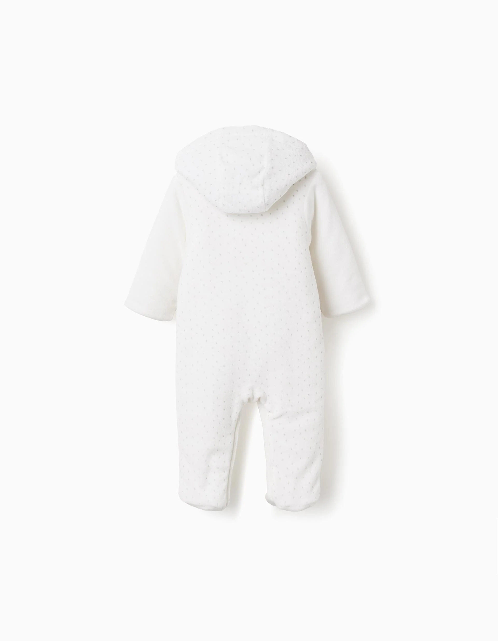 Padded velvet babygrow with hood for newborn boys, white