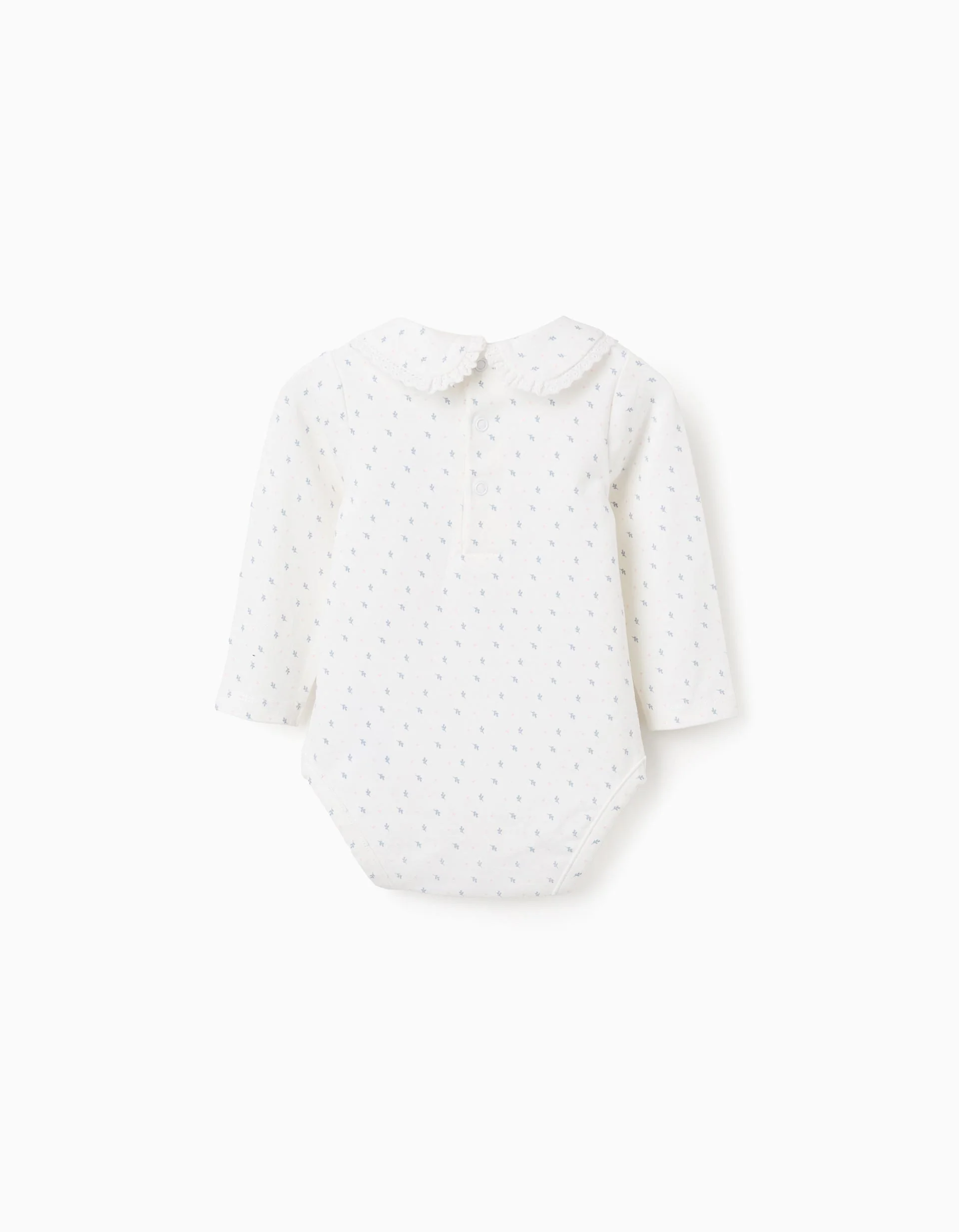 Long sleeve bodysuit with leaf motif for newborn girls, white/blue