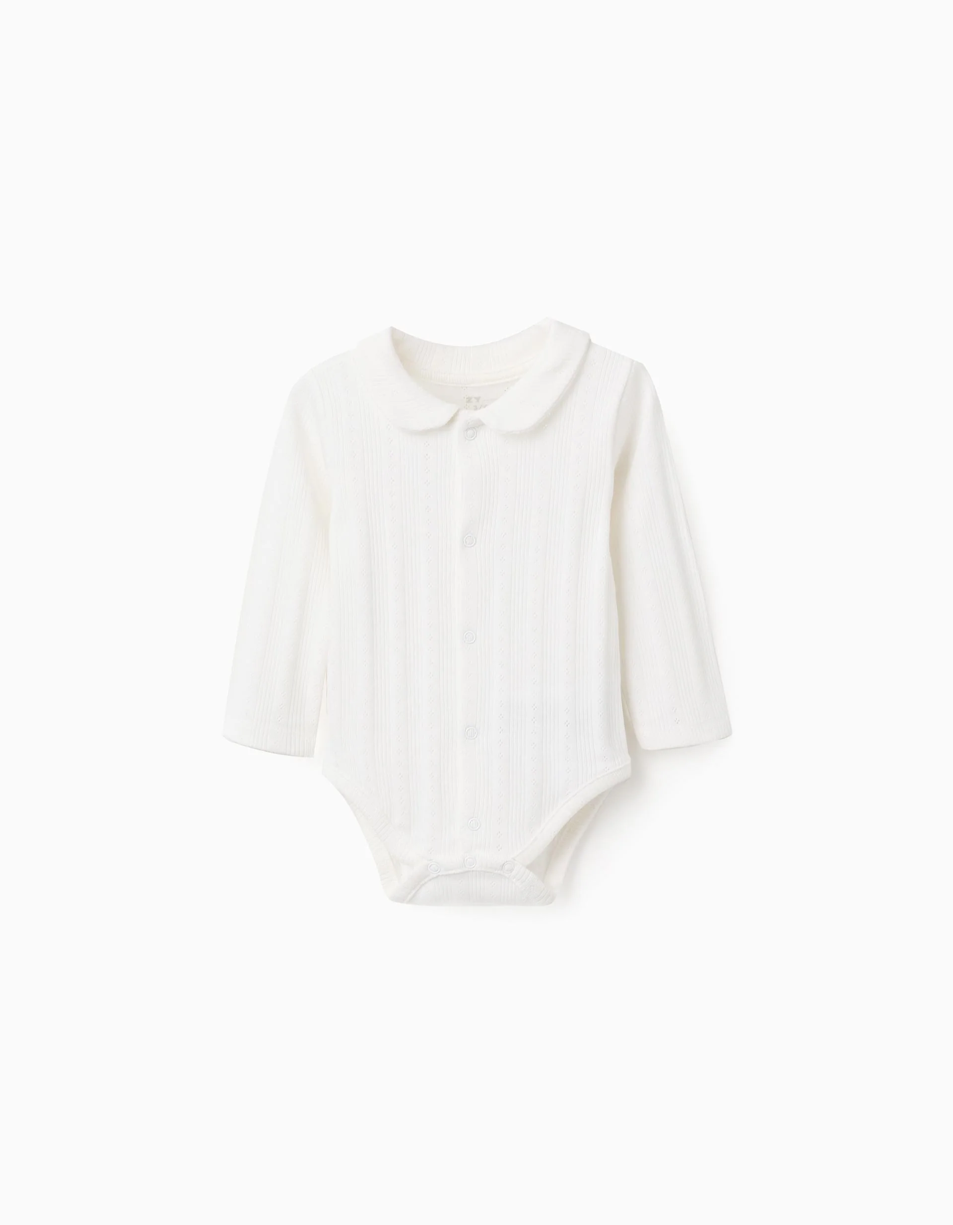 Long sleeve ribbed cotton bodysuit for newborns, white