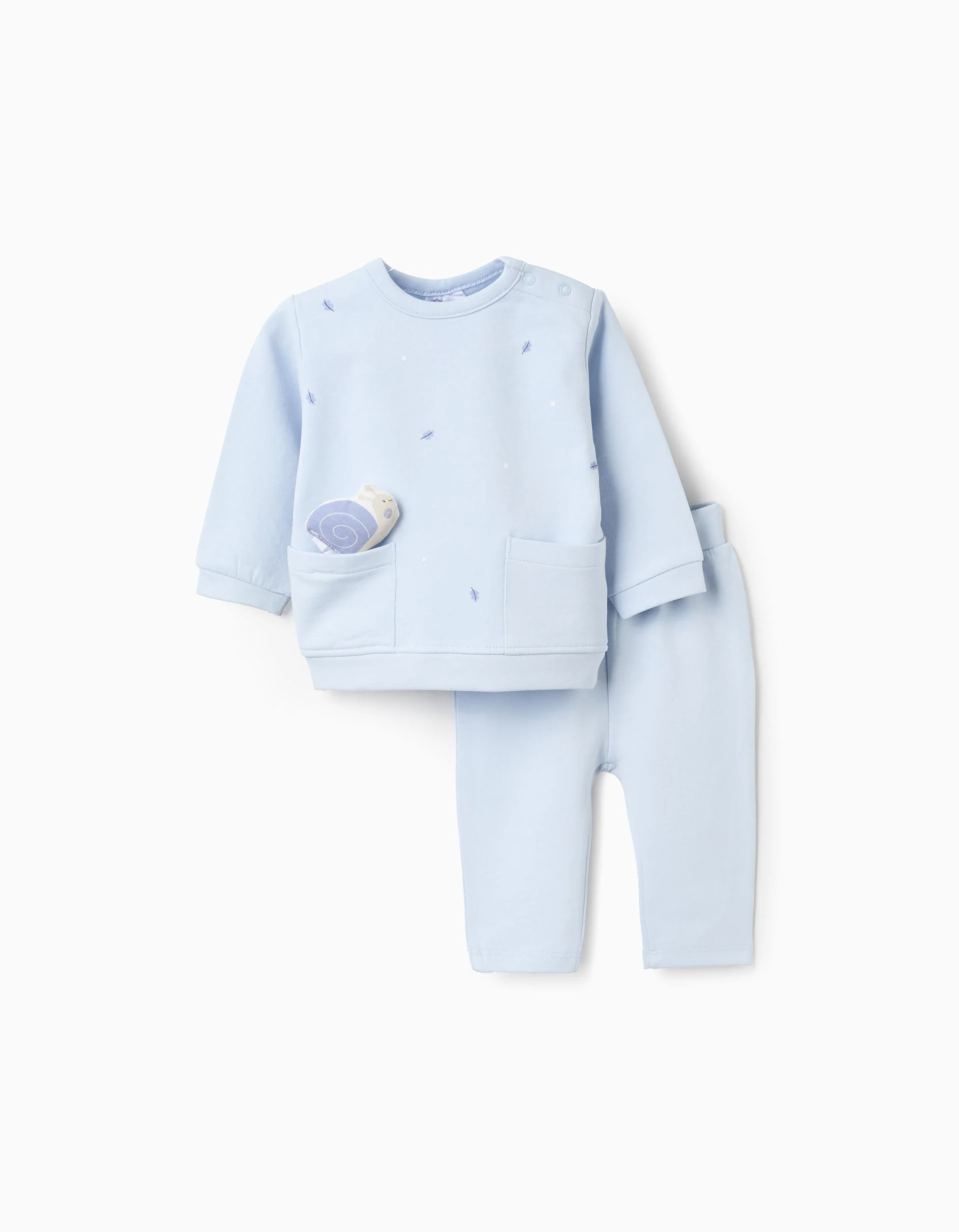 Brushed Sweatshirt + Trousers Set for Newborns 'Snail', Blue