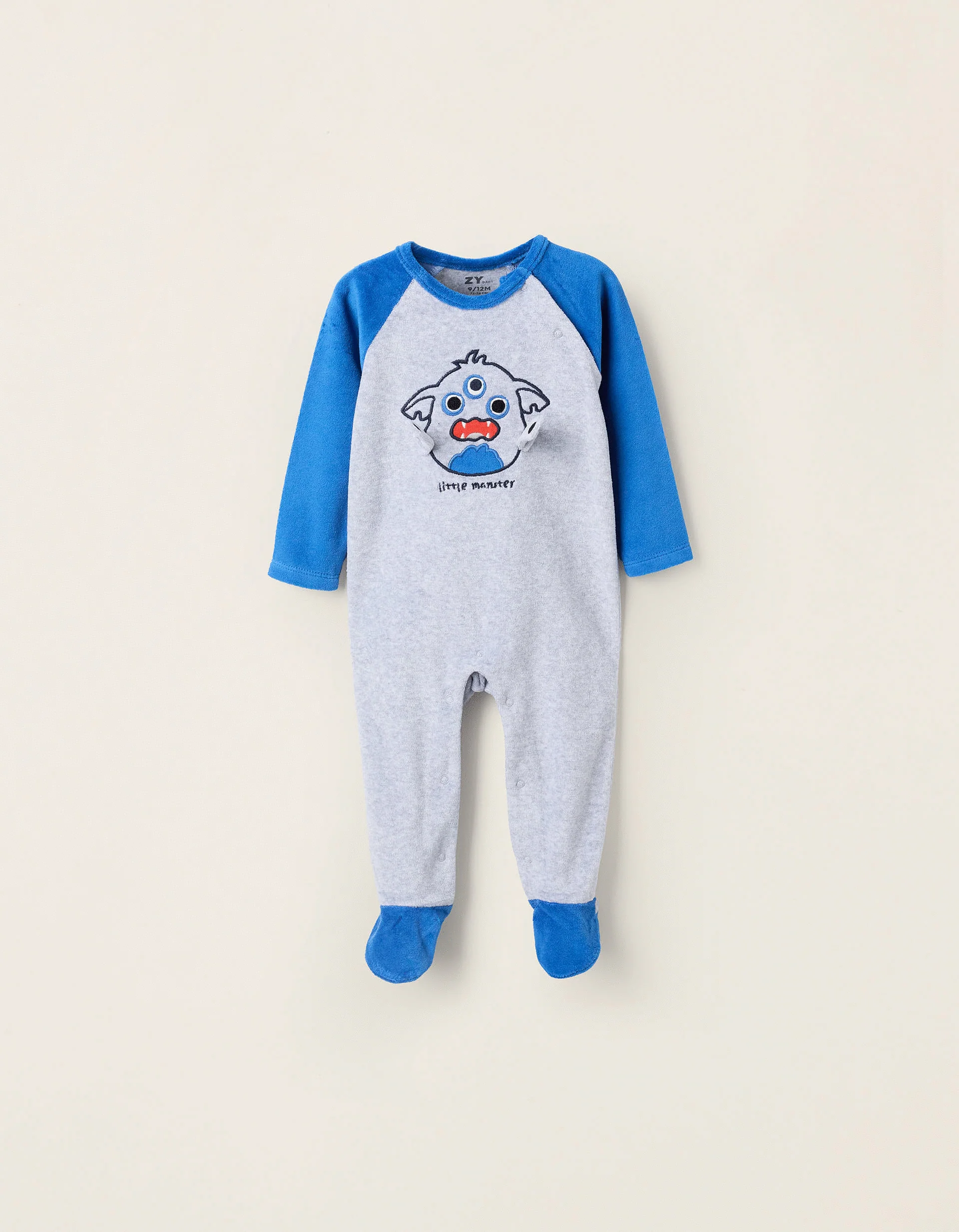 Velour Sleepsuit for Baby Boys 'Monster of Emotions', Grey/Blue