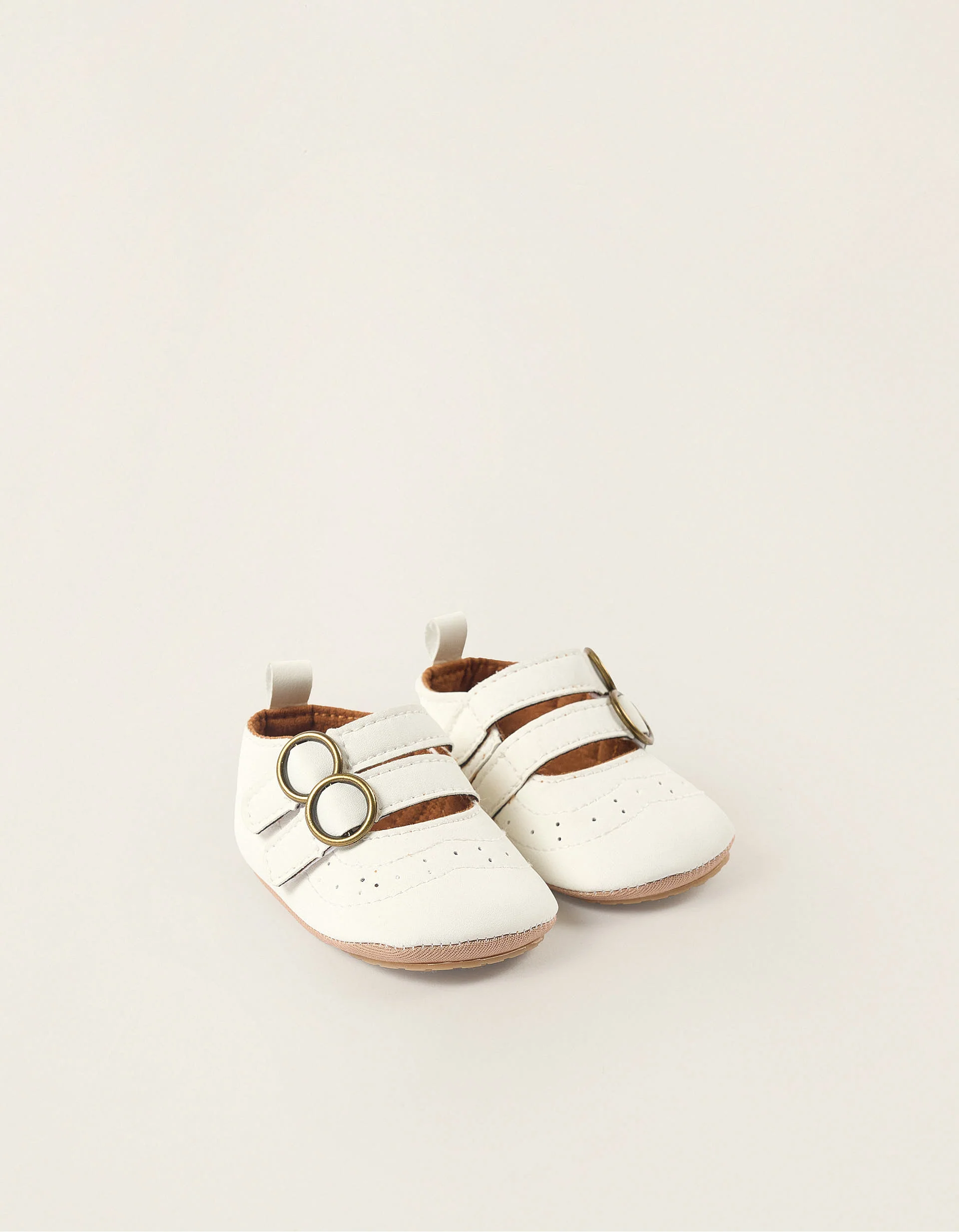 Ballet Flats with Touch-Fastening Buckles for Newborn Girls, White