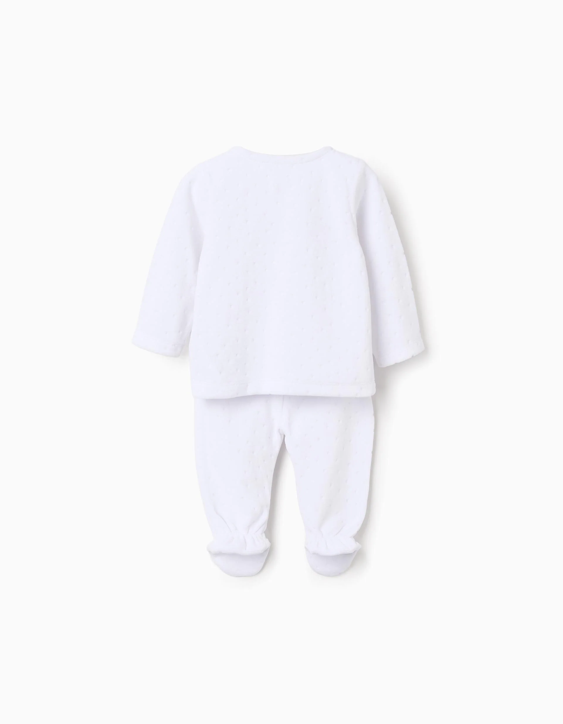 Velvet set of jumper + footed trousers for newborns, white