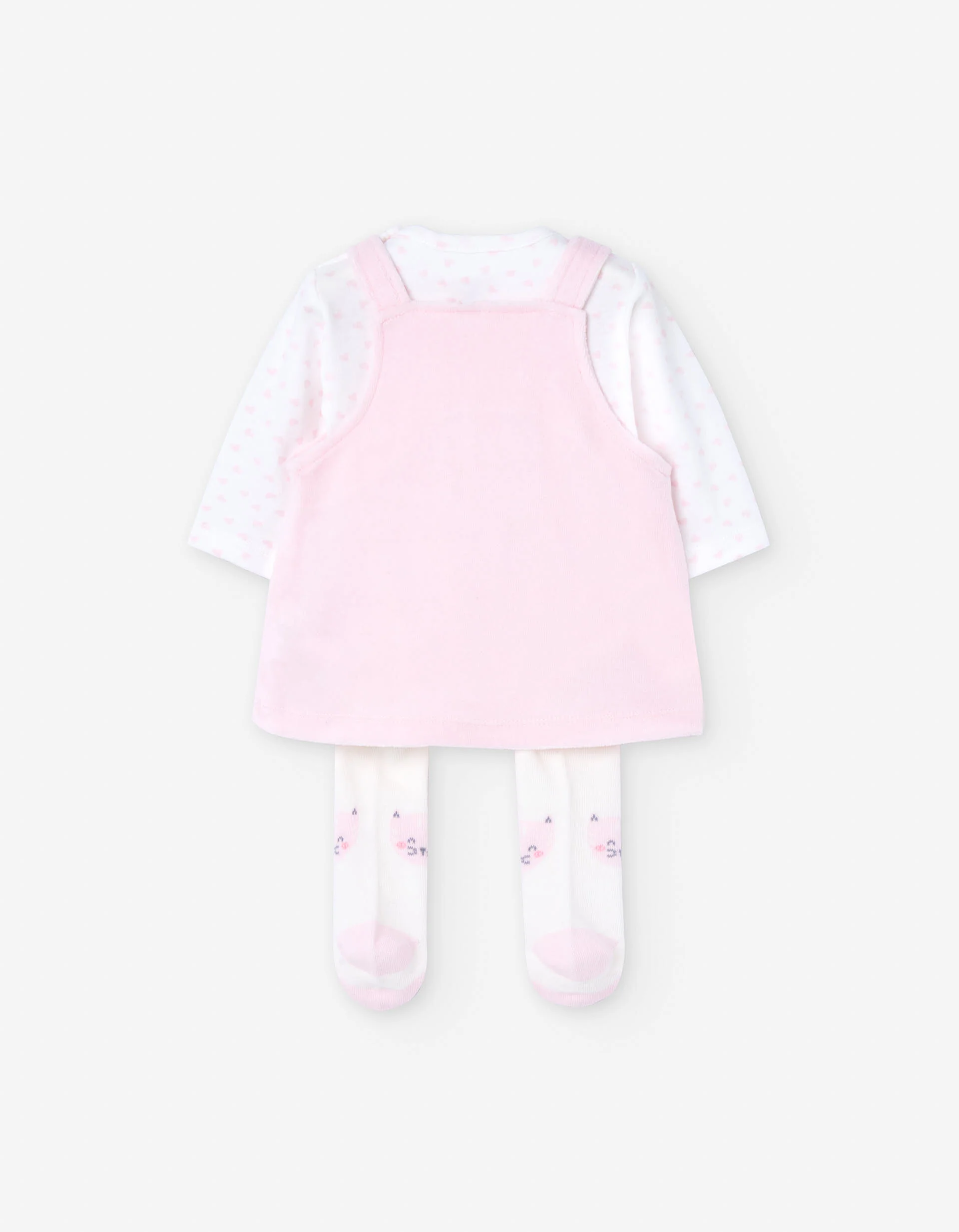 Set of body, pinafore dress and tights for newborn girls, white/pink