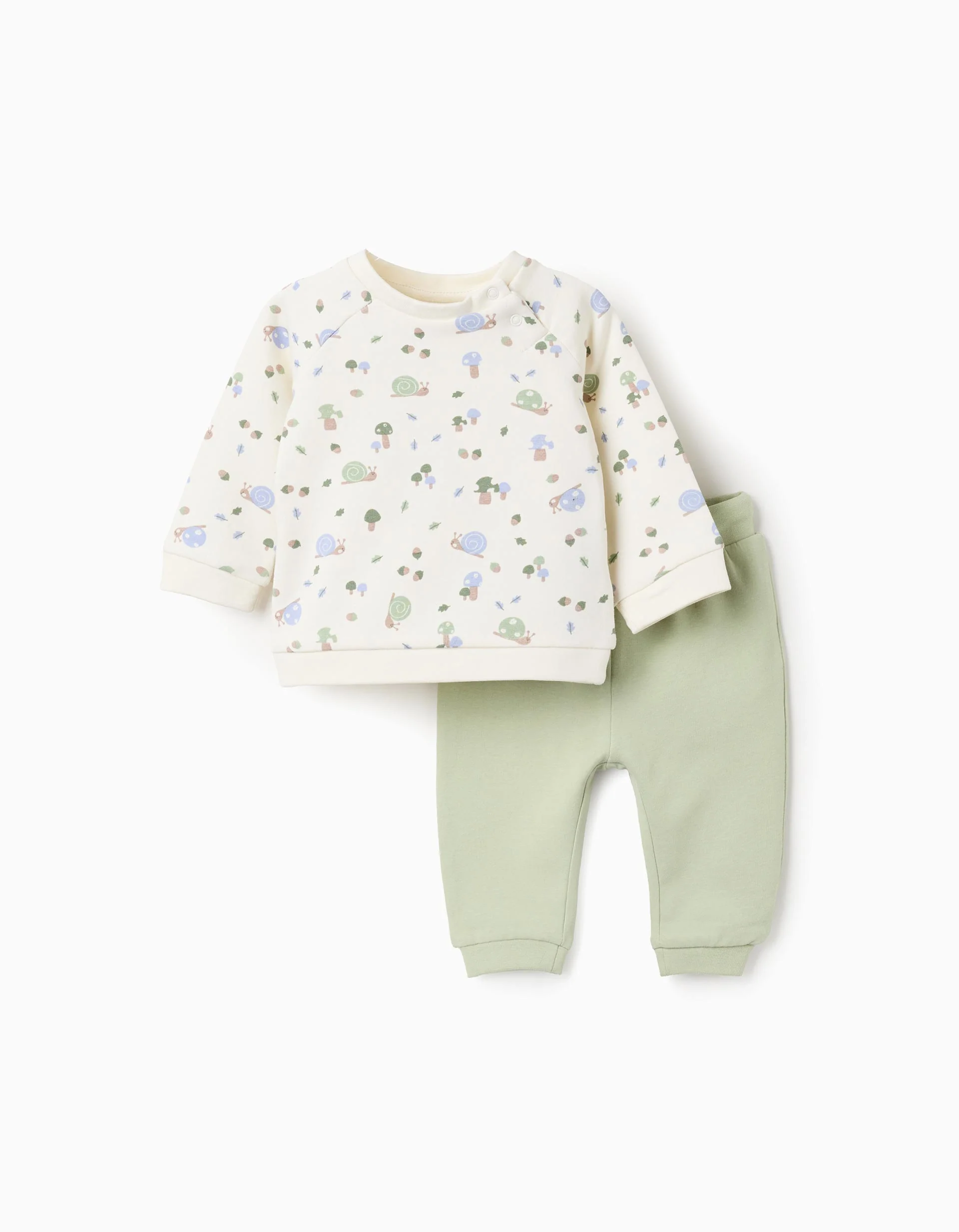 Brushed Sweatshirt + Trousers Set for Newborns 'Snail', Green