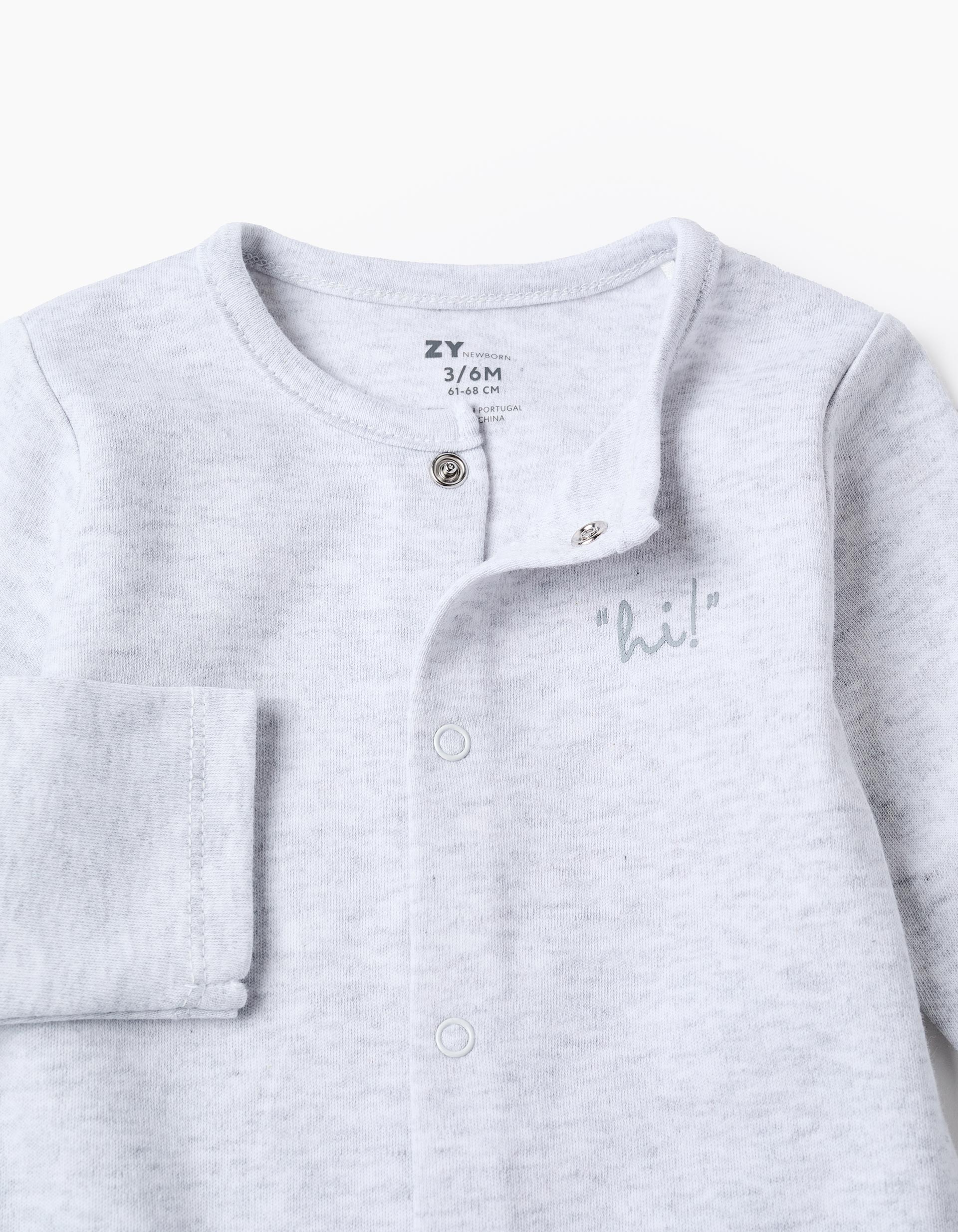4-piece Cotton Newborn Set 'Hi', White/Grey