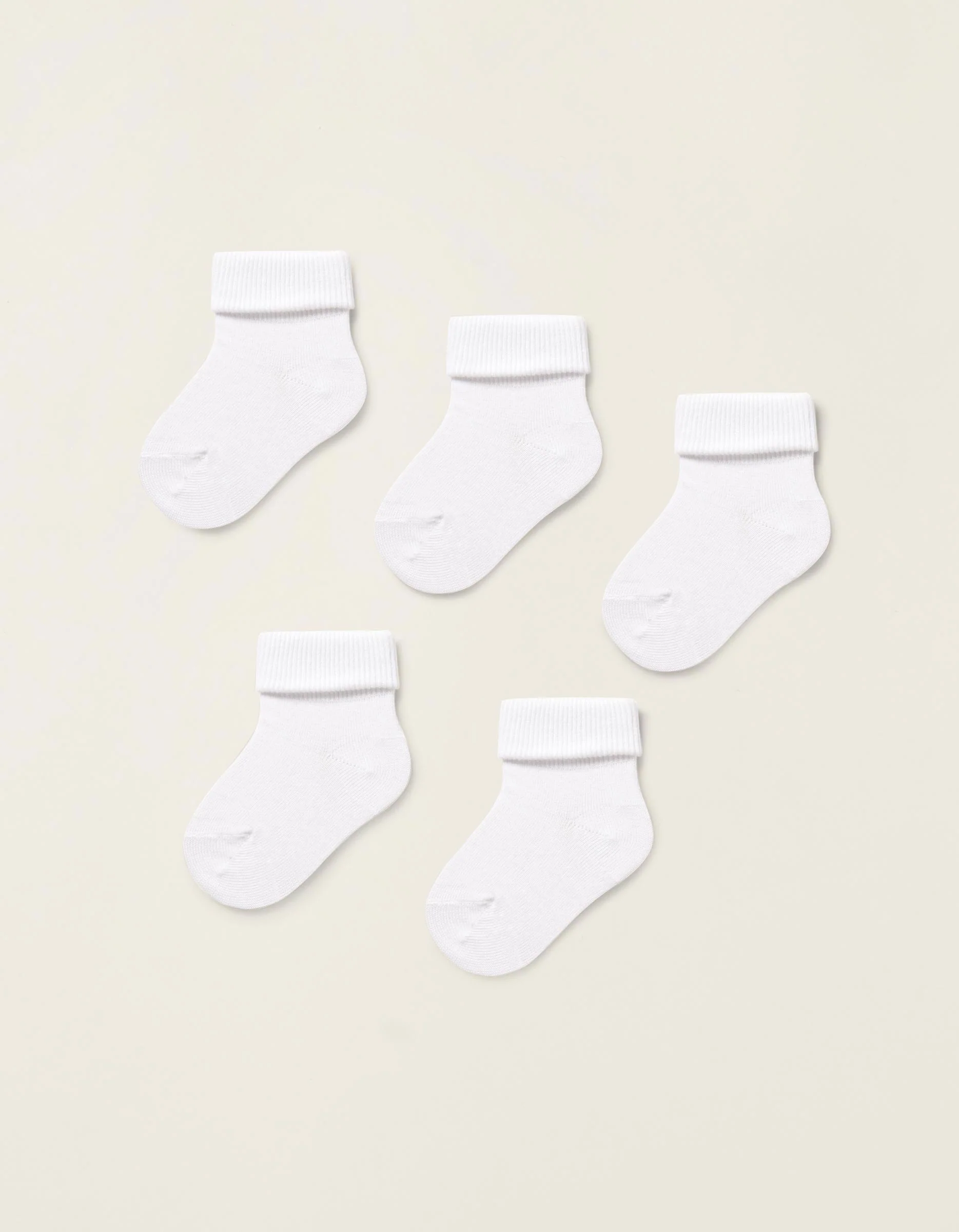 Pack of 5 Pairs of Ribbed Folded Cuff Socks for Babies, White