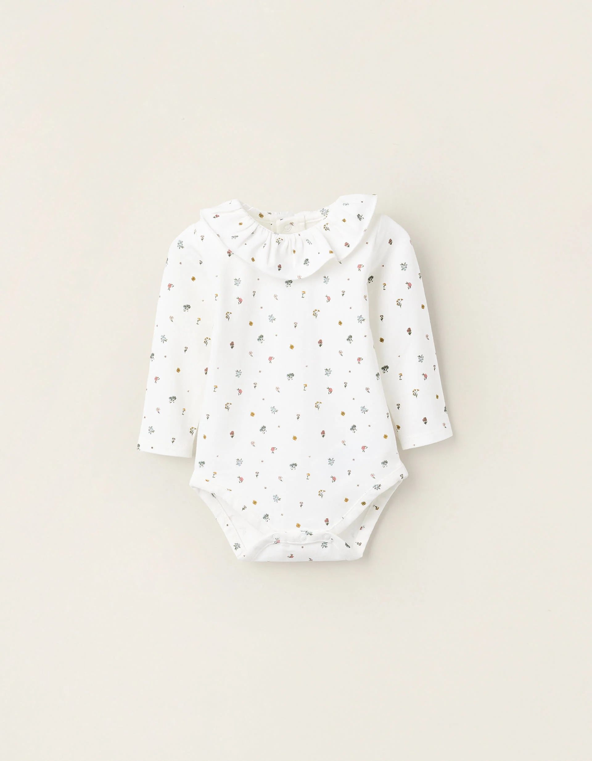Floral Bodysuit with Ruffles for Newborn Girls, White