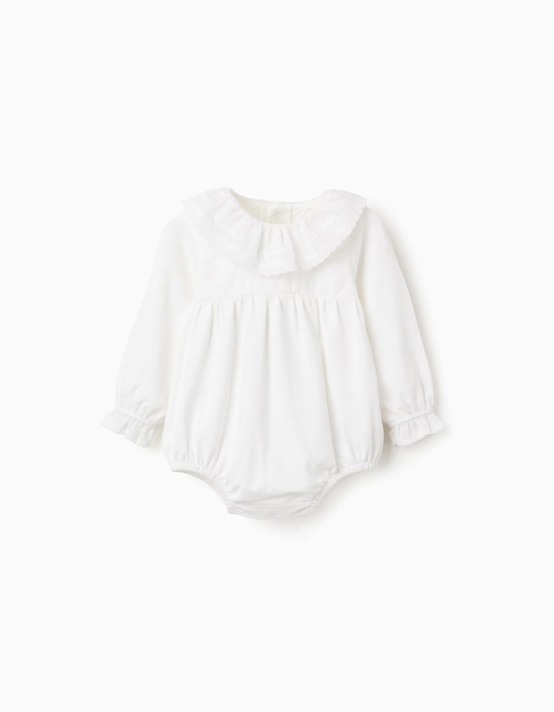 Long sleeve bodysuit with broderie anglaise for newborn girls, white