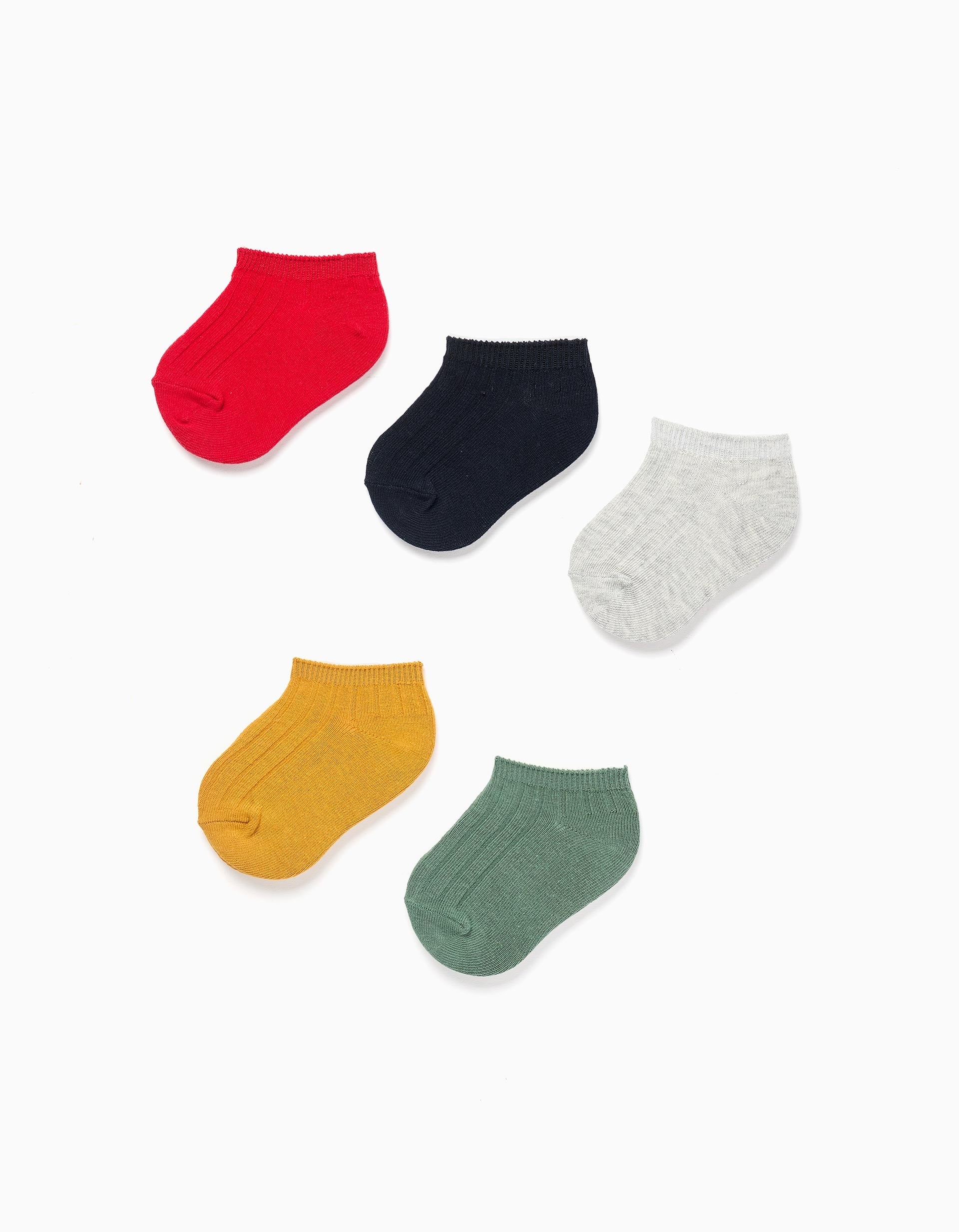 Pack of 5 Pairs of Plain Ribbed Ankle Socks for Baby Boys, Multicolour