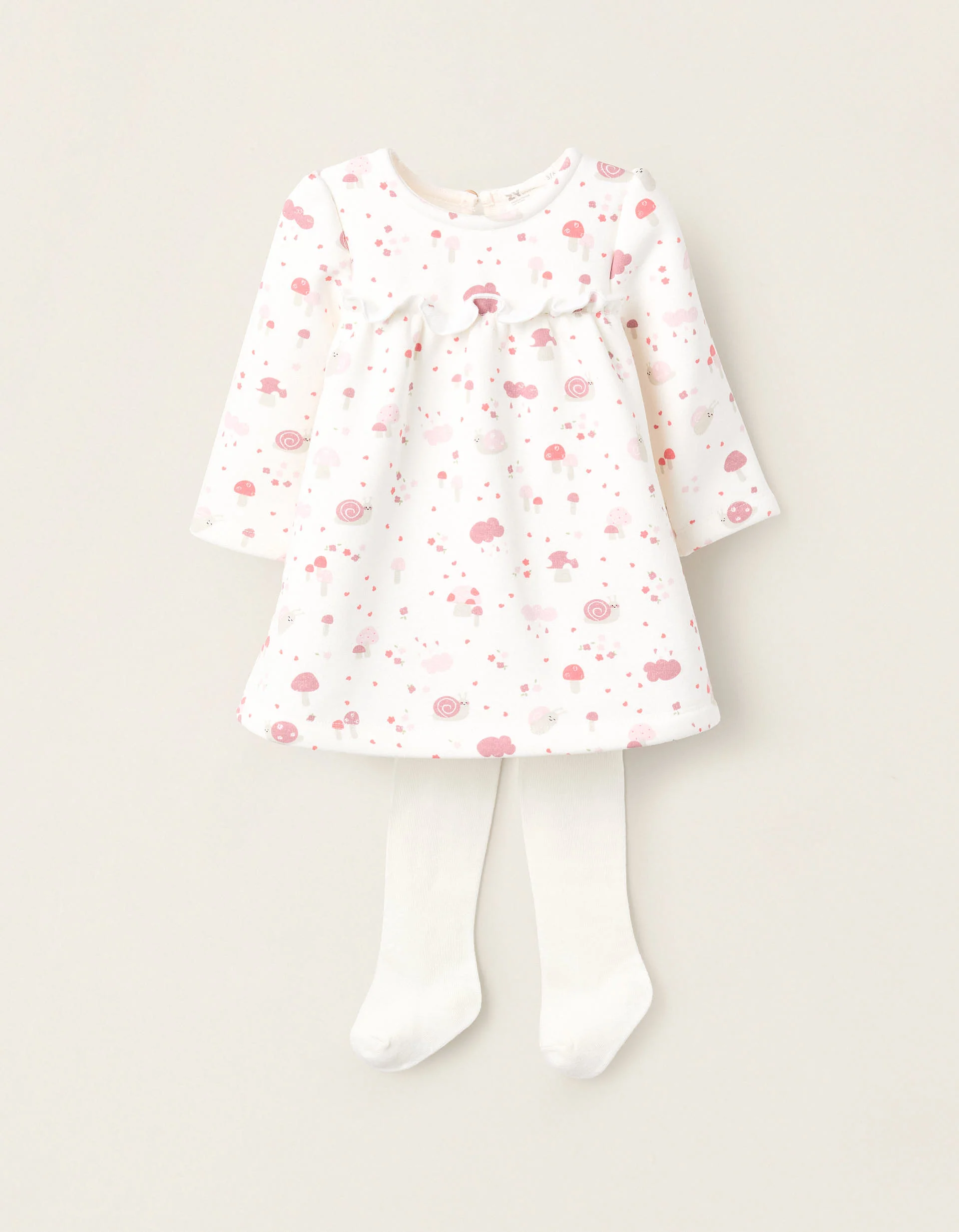 Thermal Effect Dress + Tights for Newborns 'Snail', White
