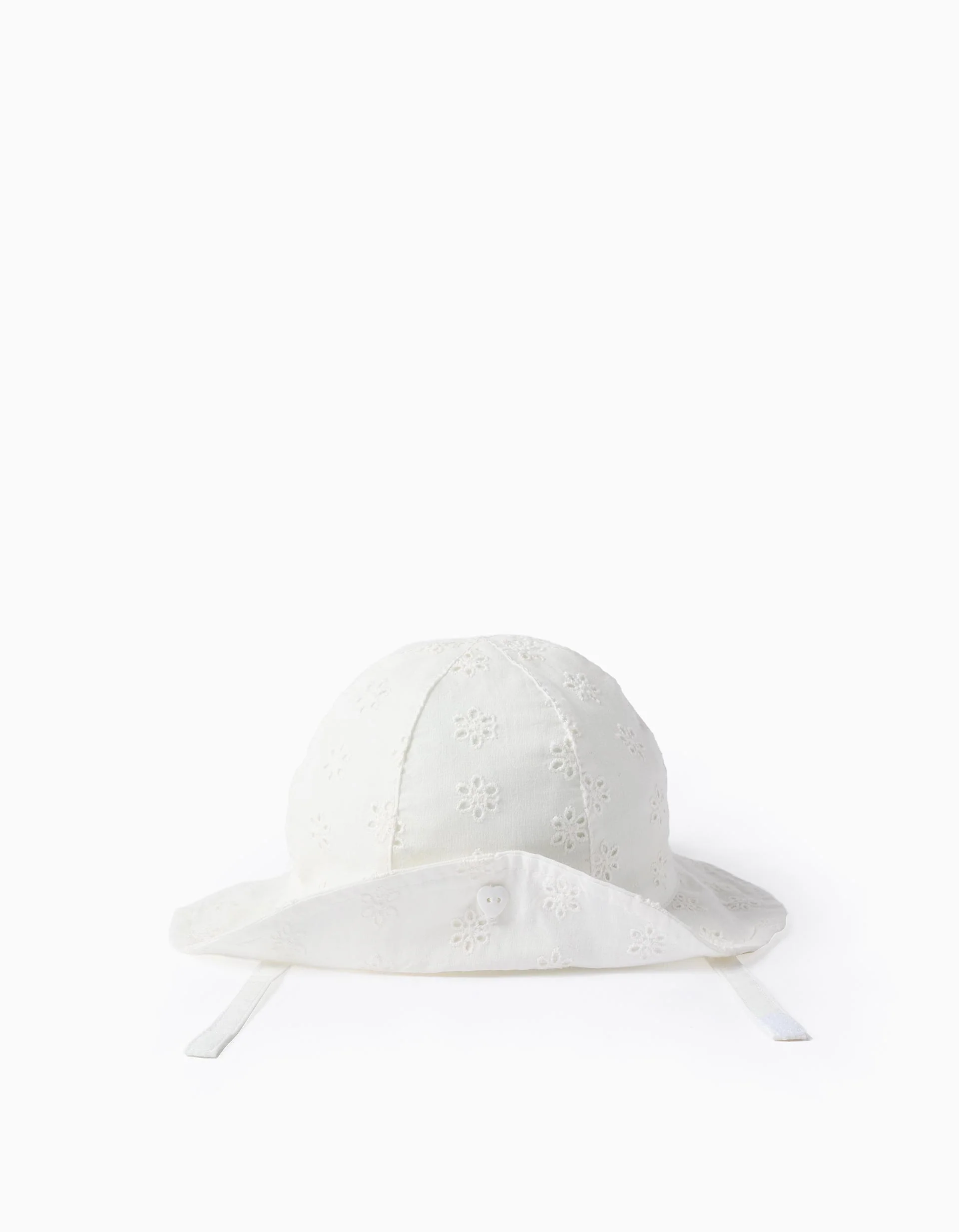 Hat with Broderie Anglaise for Newborn Girls and Babies, White