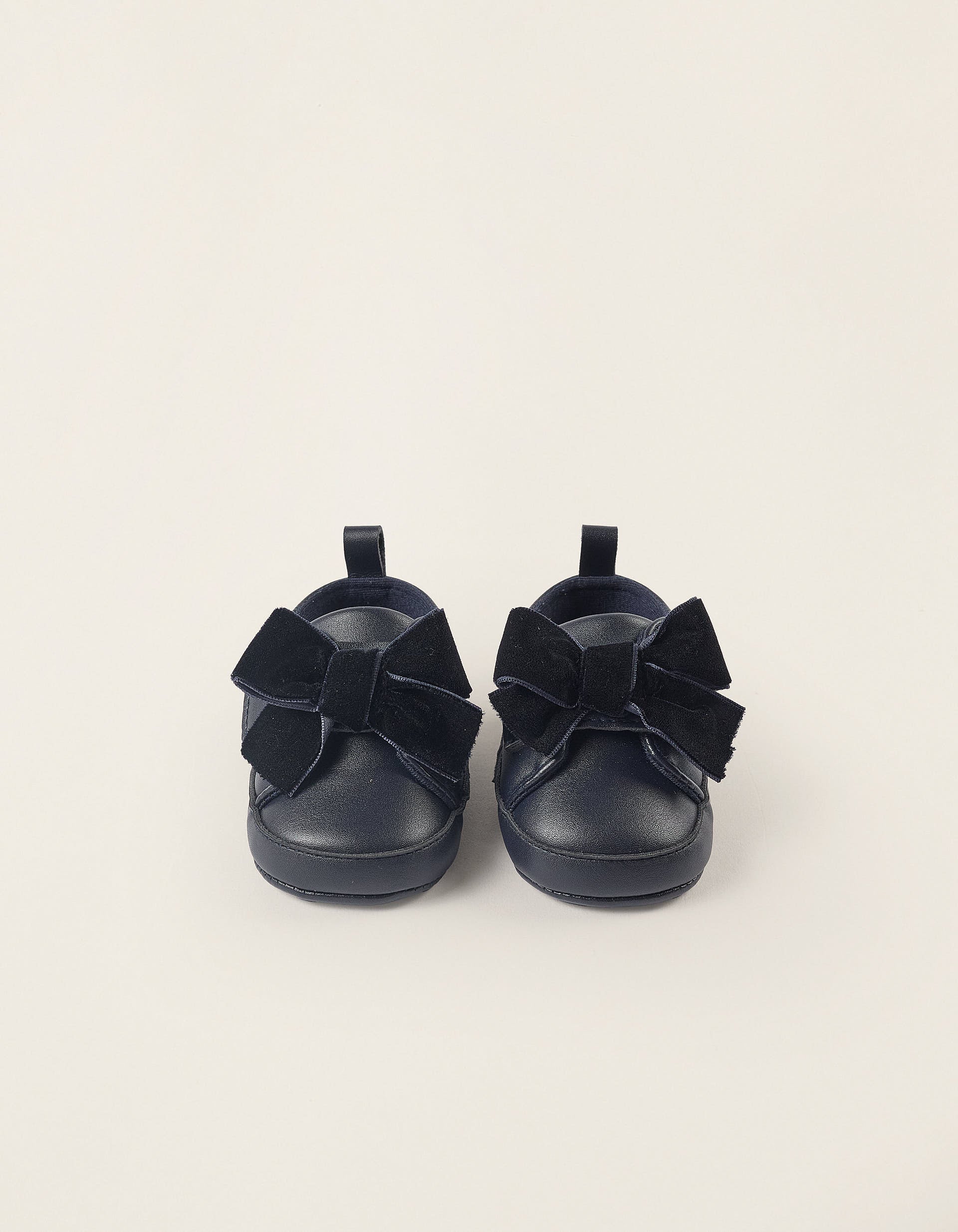 Shoes with Touch Fastener and Velvet Bow for Newborn Girls, Blue