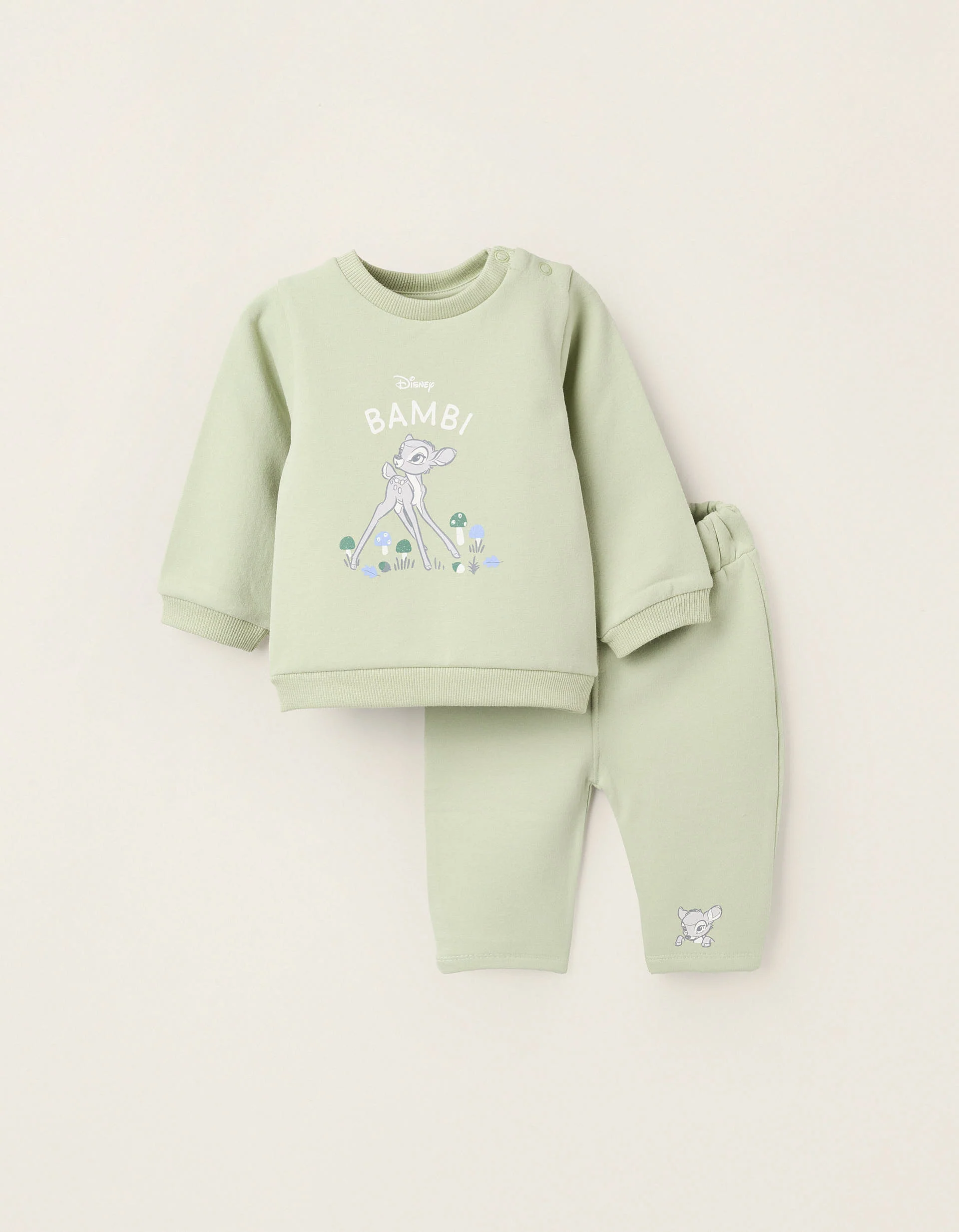 Brushed Sweatshirt + Trousers for Newborns 'Bambi', Green
