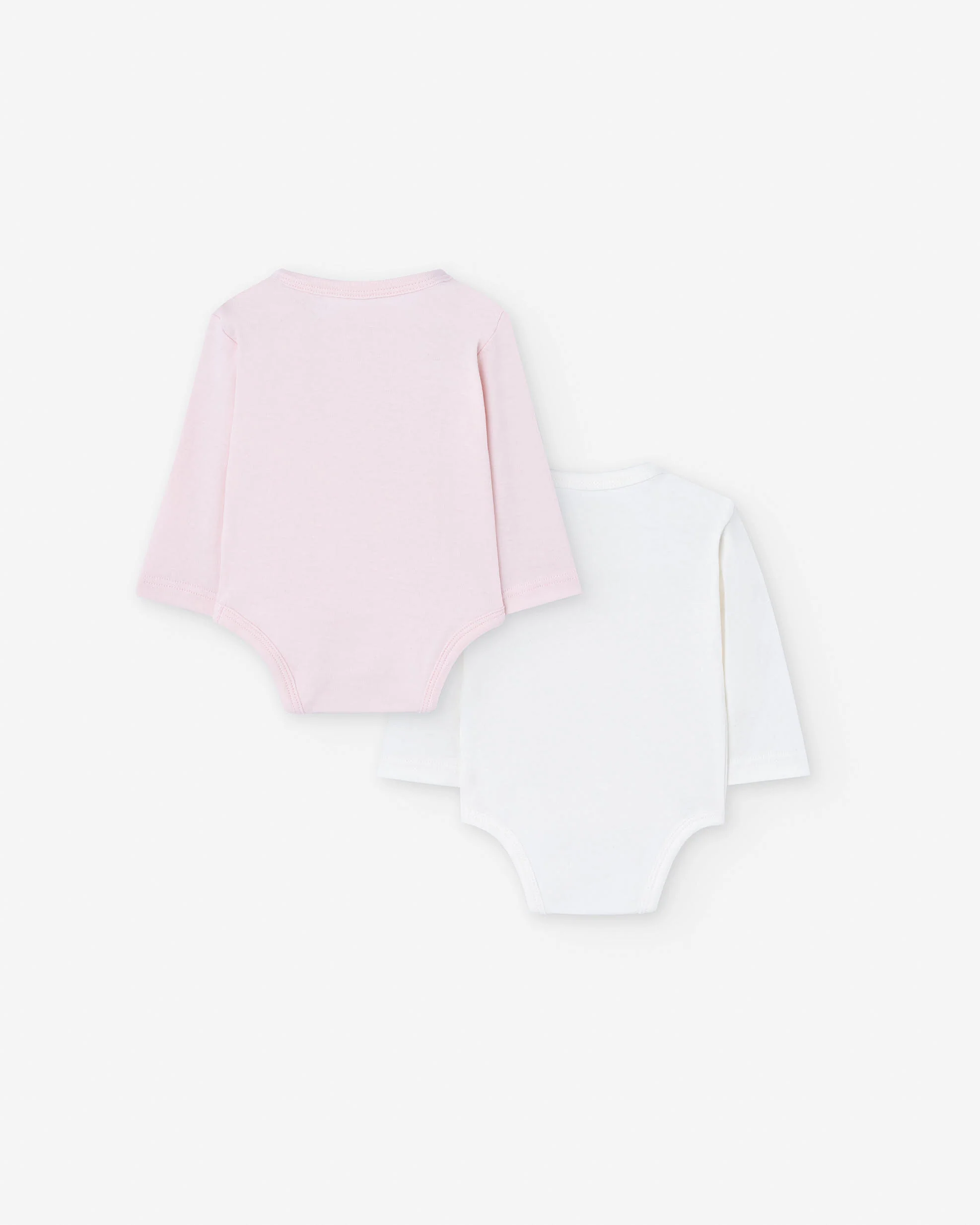 Pack of 2 cotton bodysuits with cat print for newborn girls, pink/white