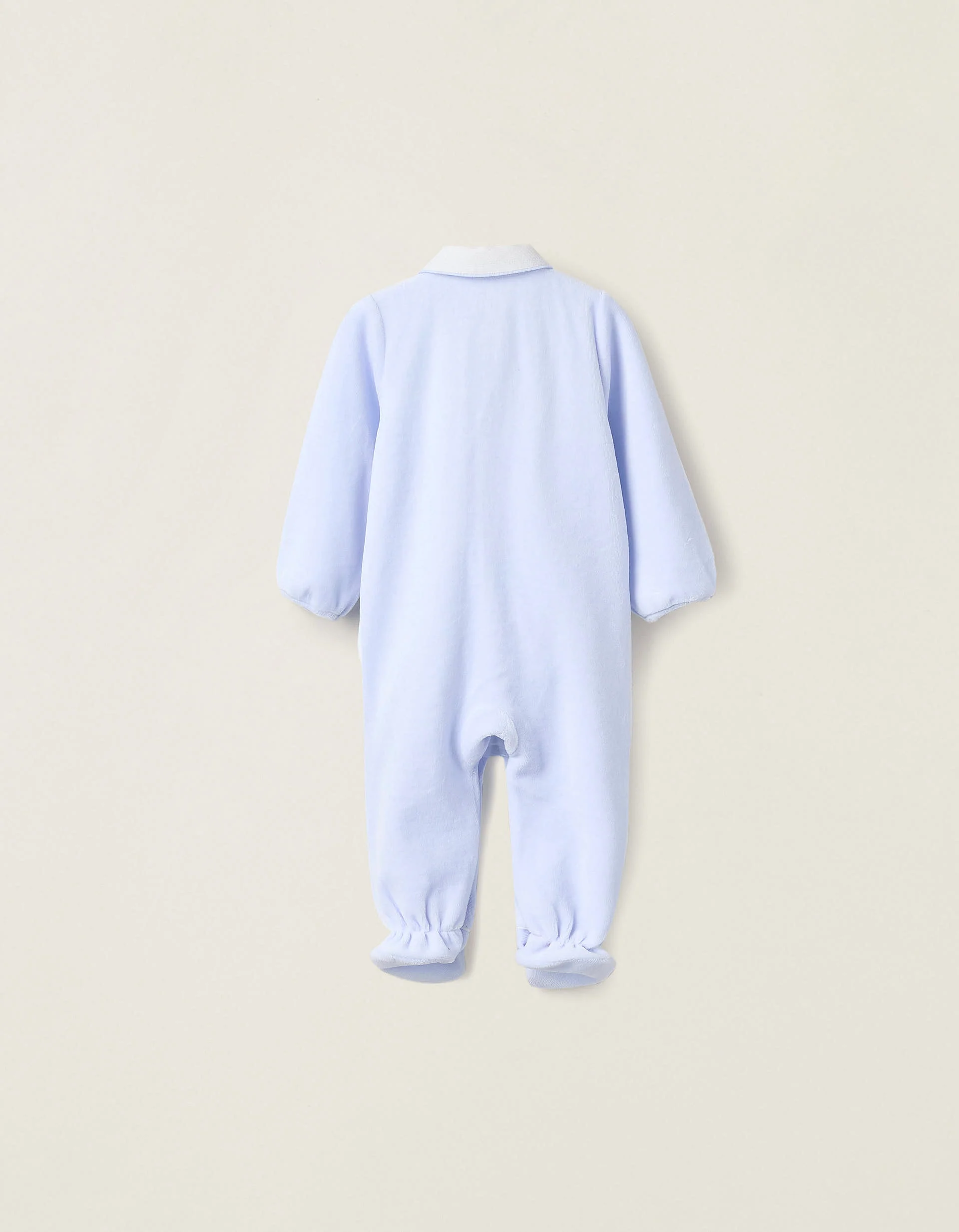 Velours Sleepsuit with Pleated Detail for Newborns, Blue