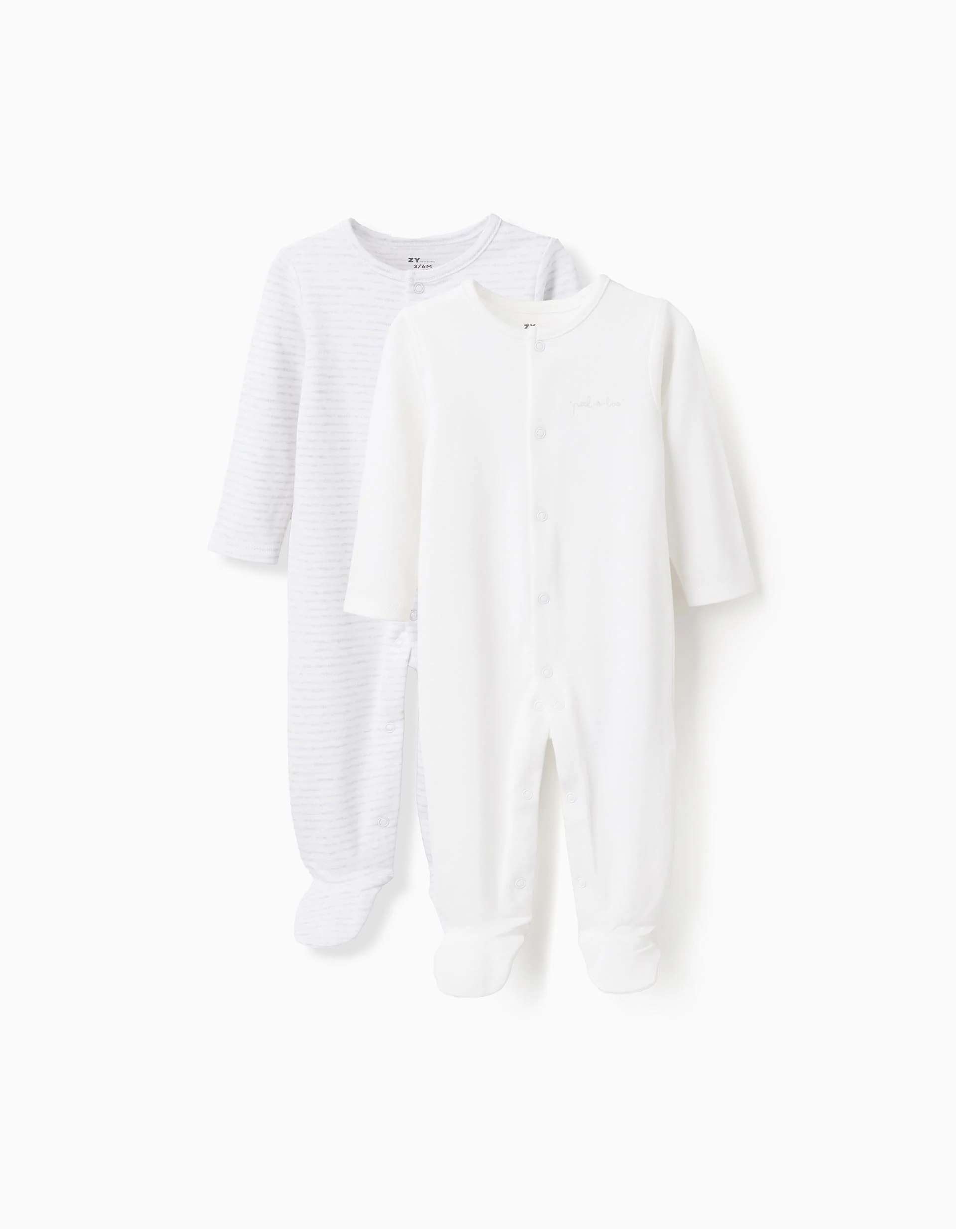 Pack of 2 Cotton Sleepsuits for Newborns 'Peek', White/Grey