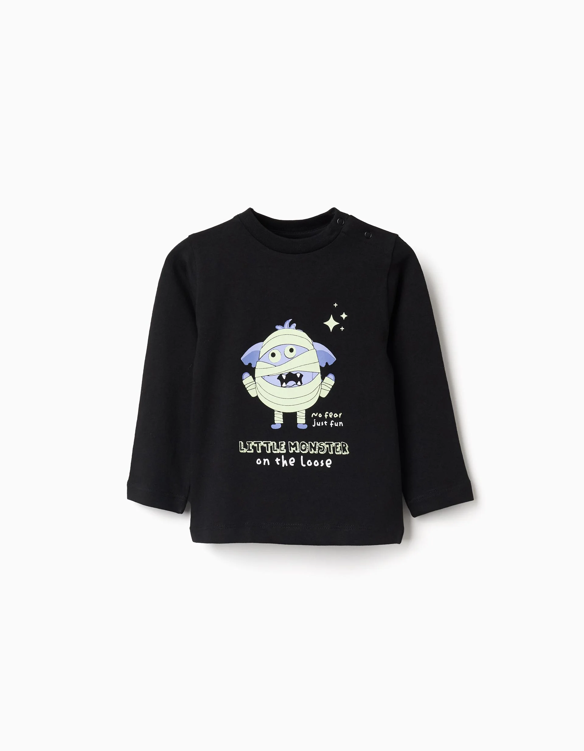 Cotton long sleeve glow-in-the-dark T-shirt for baby boys, black