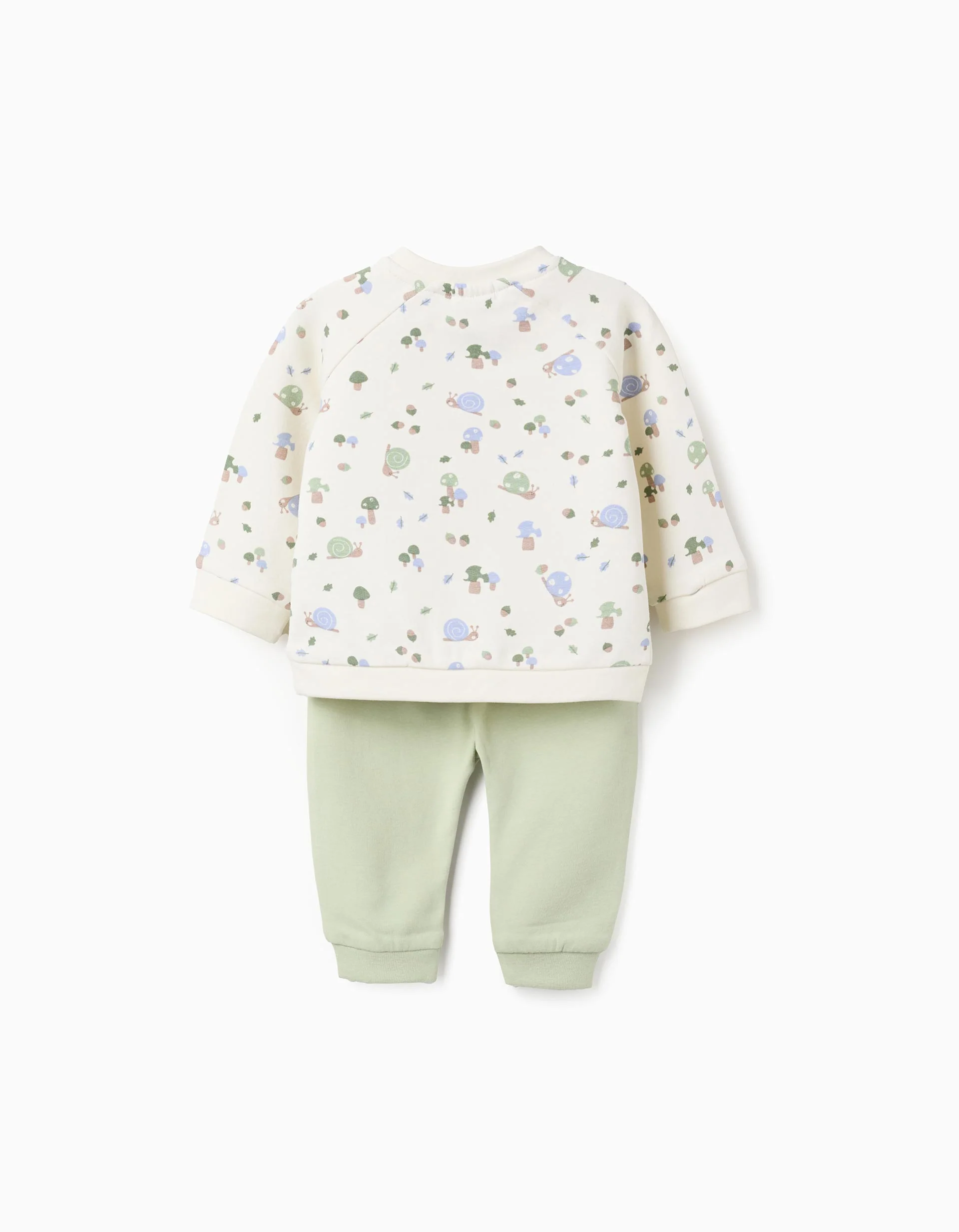 Brushed Sweatshirt + Trousers Set for Newborns 'Snail', Green