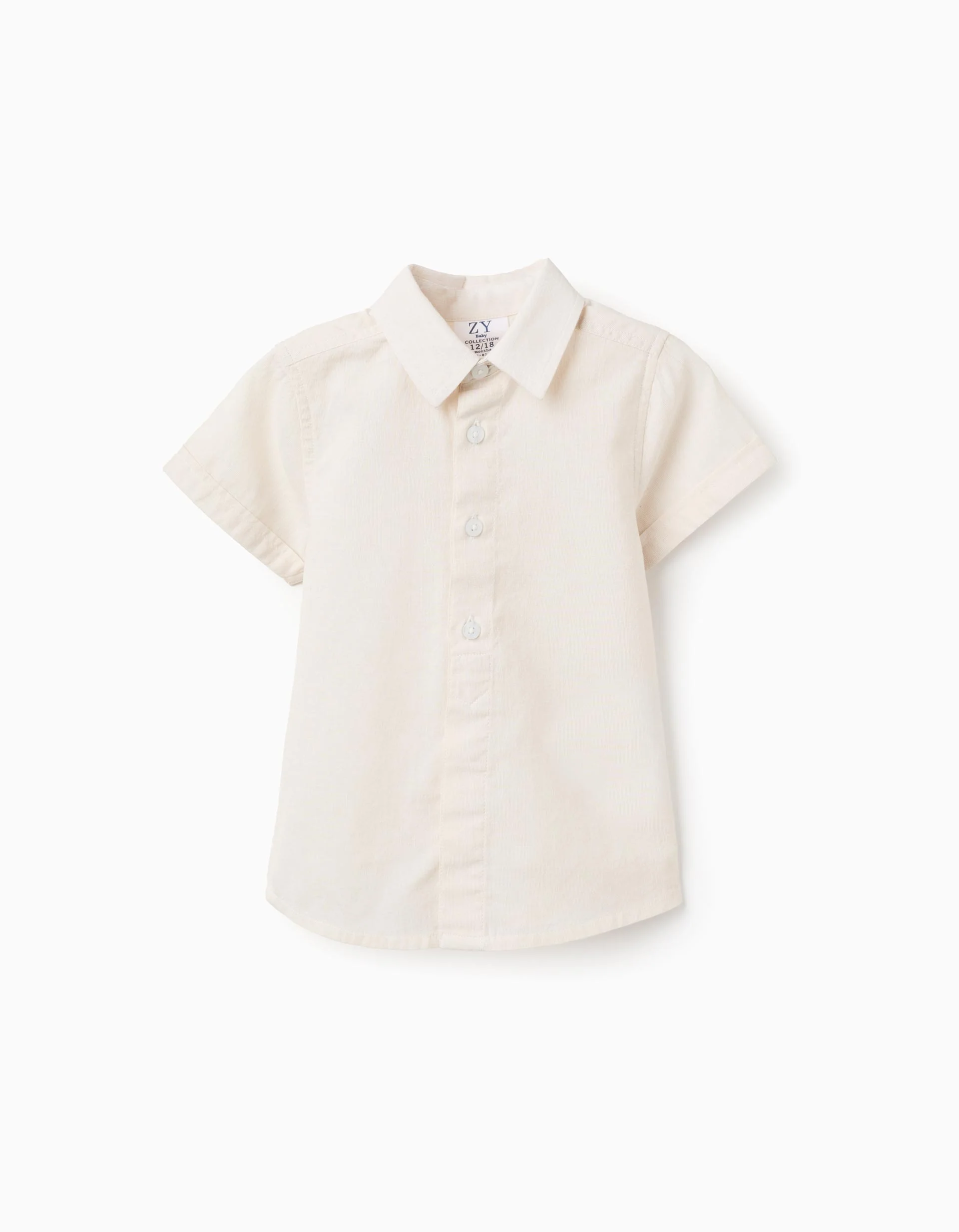 Short Sleeve Plain Cotton Shirt for Baby Boys, Beige