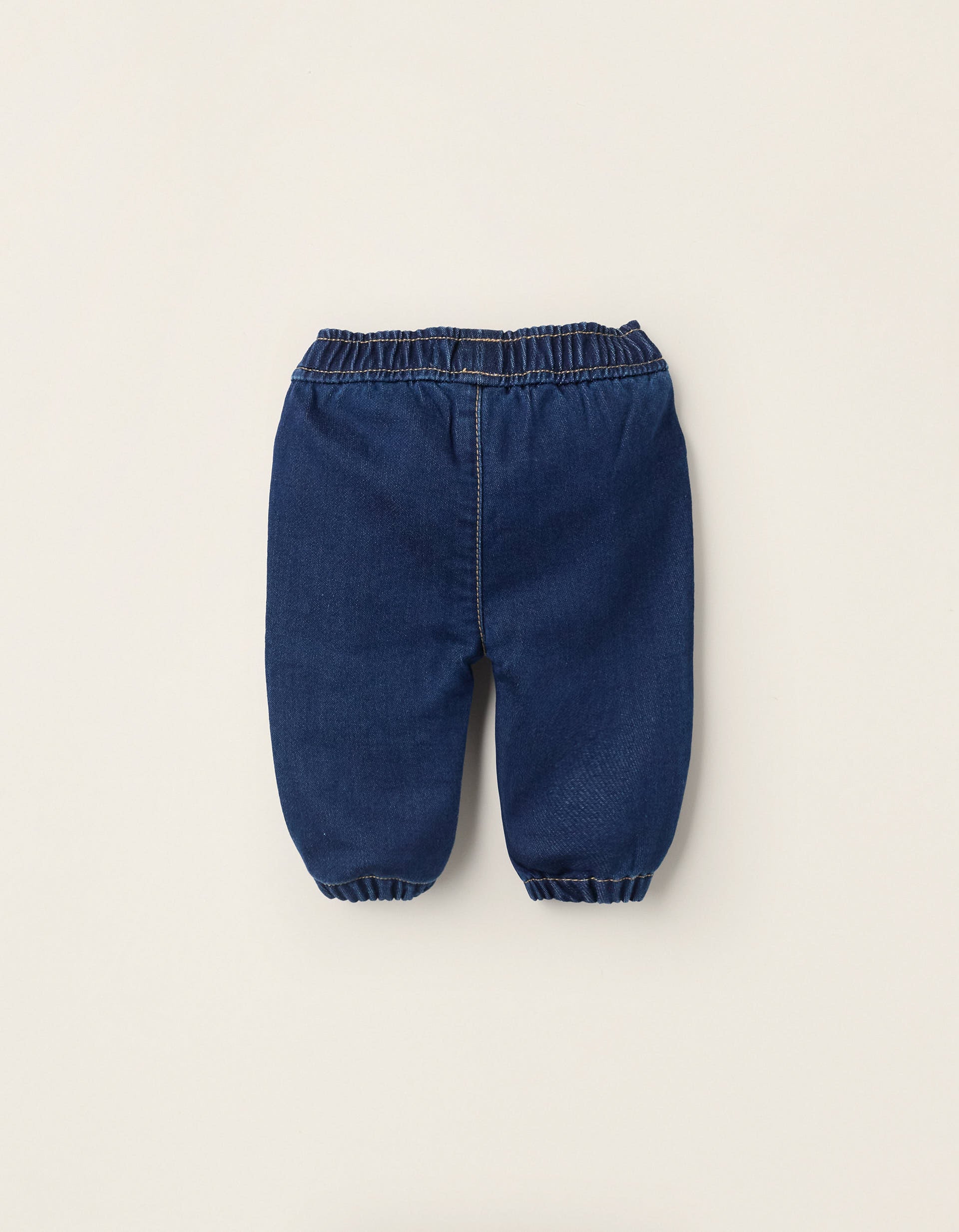 Denim Trousers with Ruffles at The Waist for Newborns, Blue