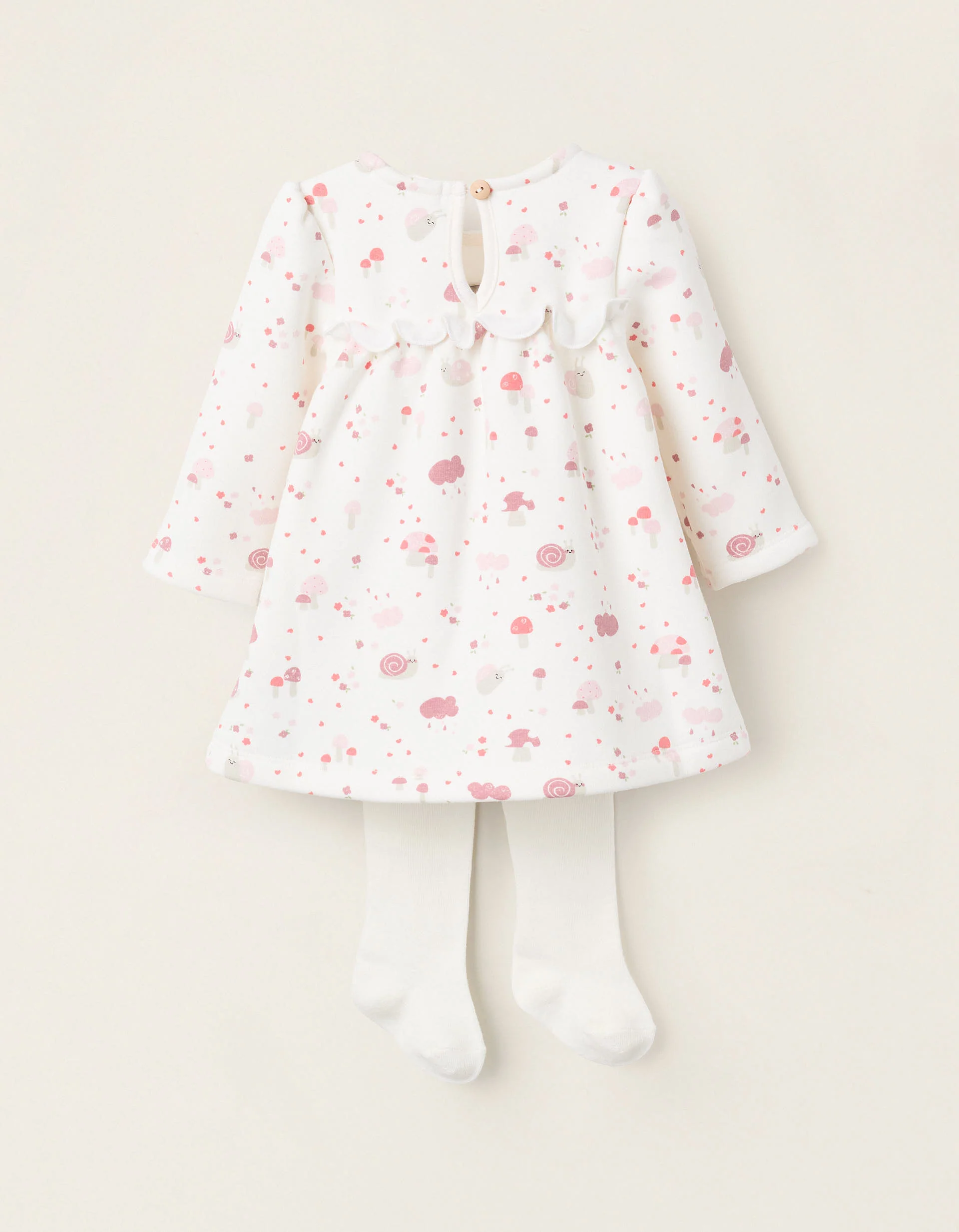 Thermal Effect Dress + Tights for Newborns 'Snail', White