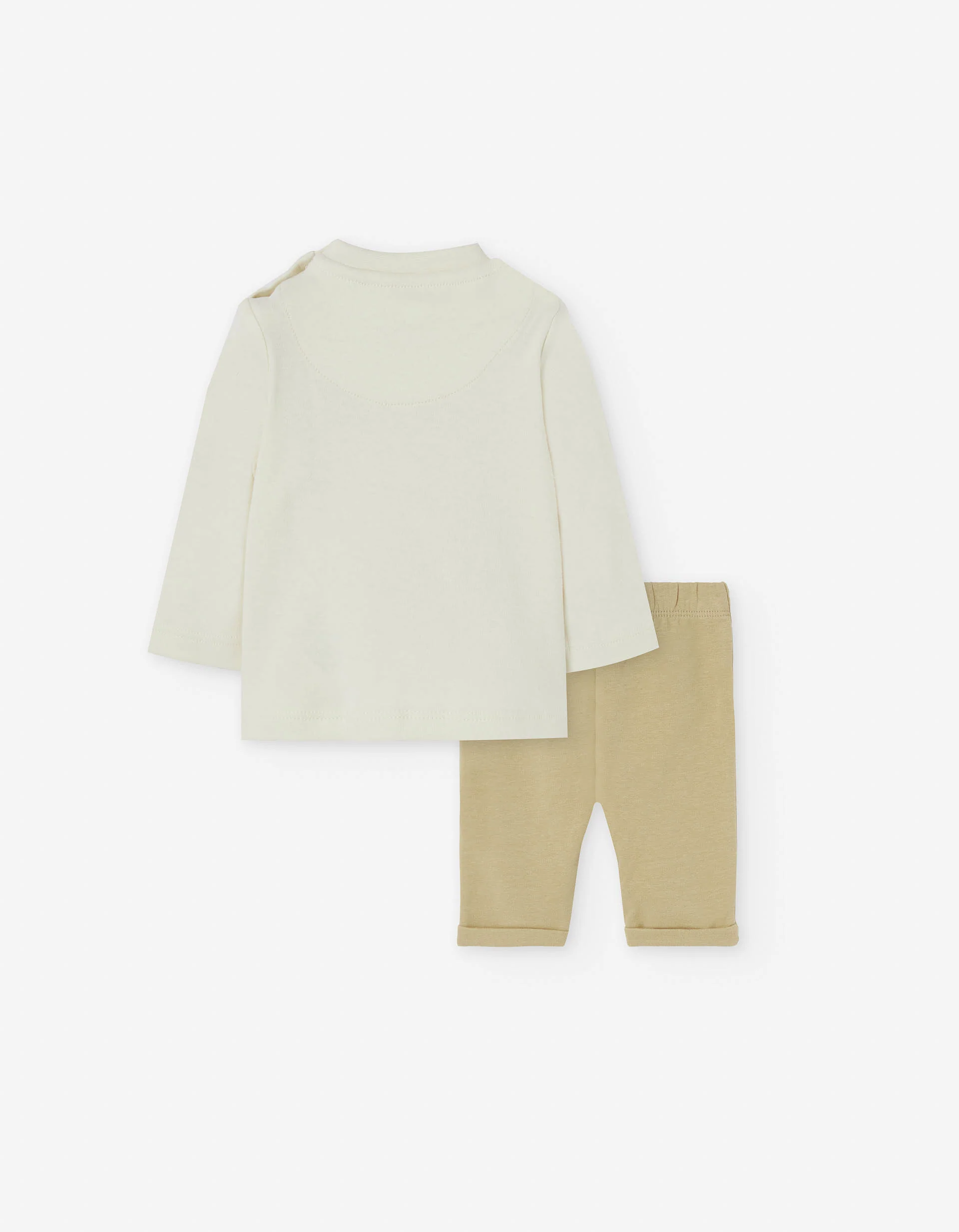T-shirt + brushed cotton trousers for newborn boys, beige/khaki