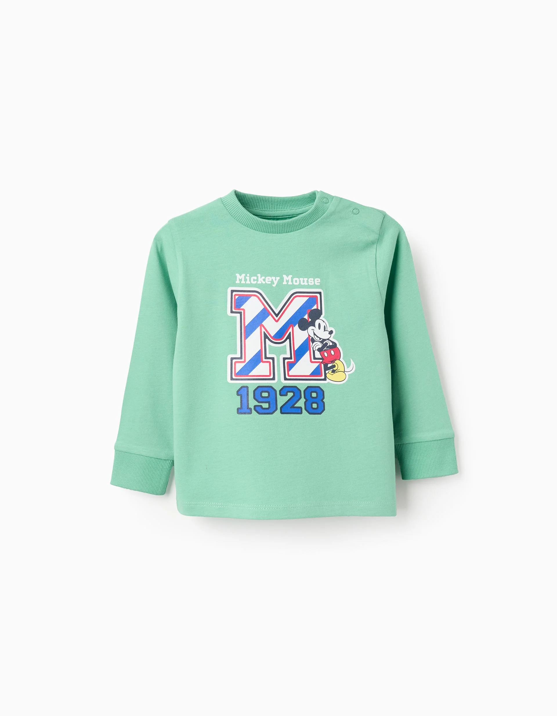 Long Sleeve Cotton T-shirt for Baby Boys 'Mickey', Green