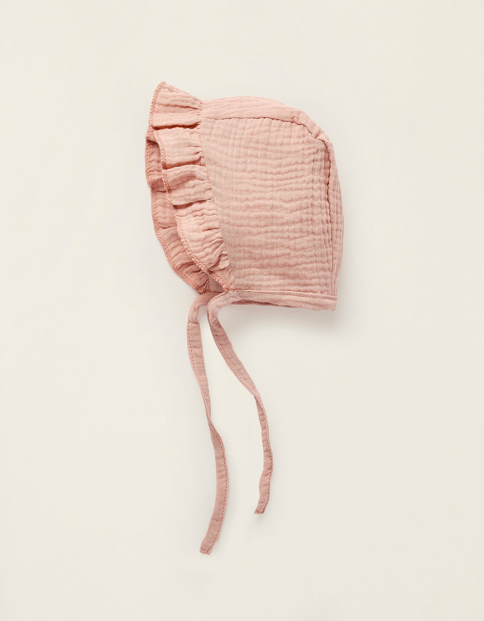 Cotton Bonnet with Ruffles for Newborn Girls, Pink