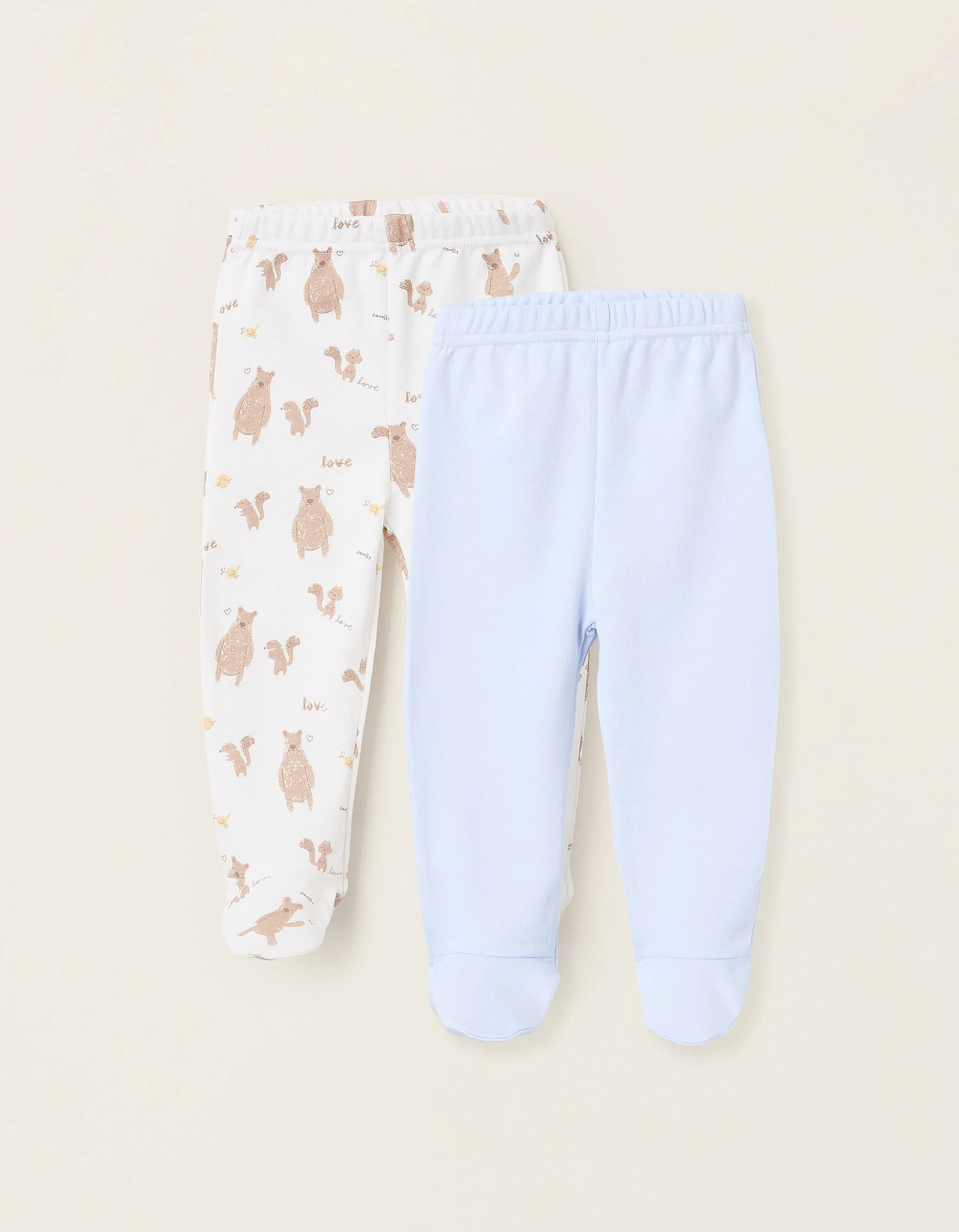 Pack of 2 Footed Trousers for Baby Boys 'Family Love', Blue/White