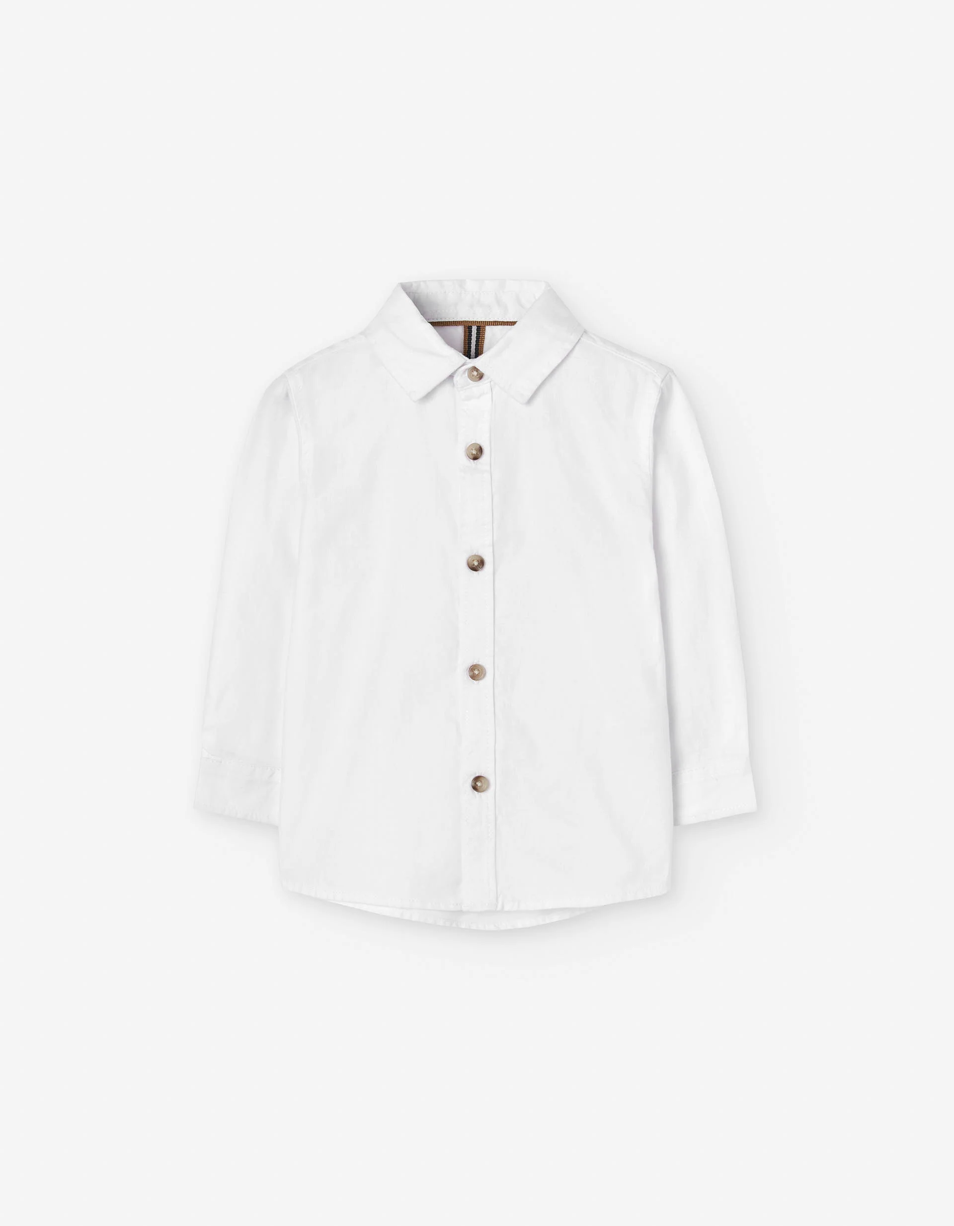 Long sleeve cotton shirt with horn buttons for baby boys, white