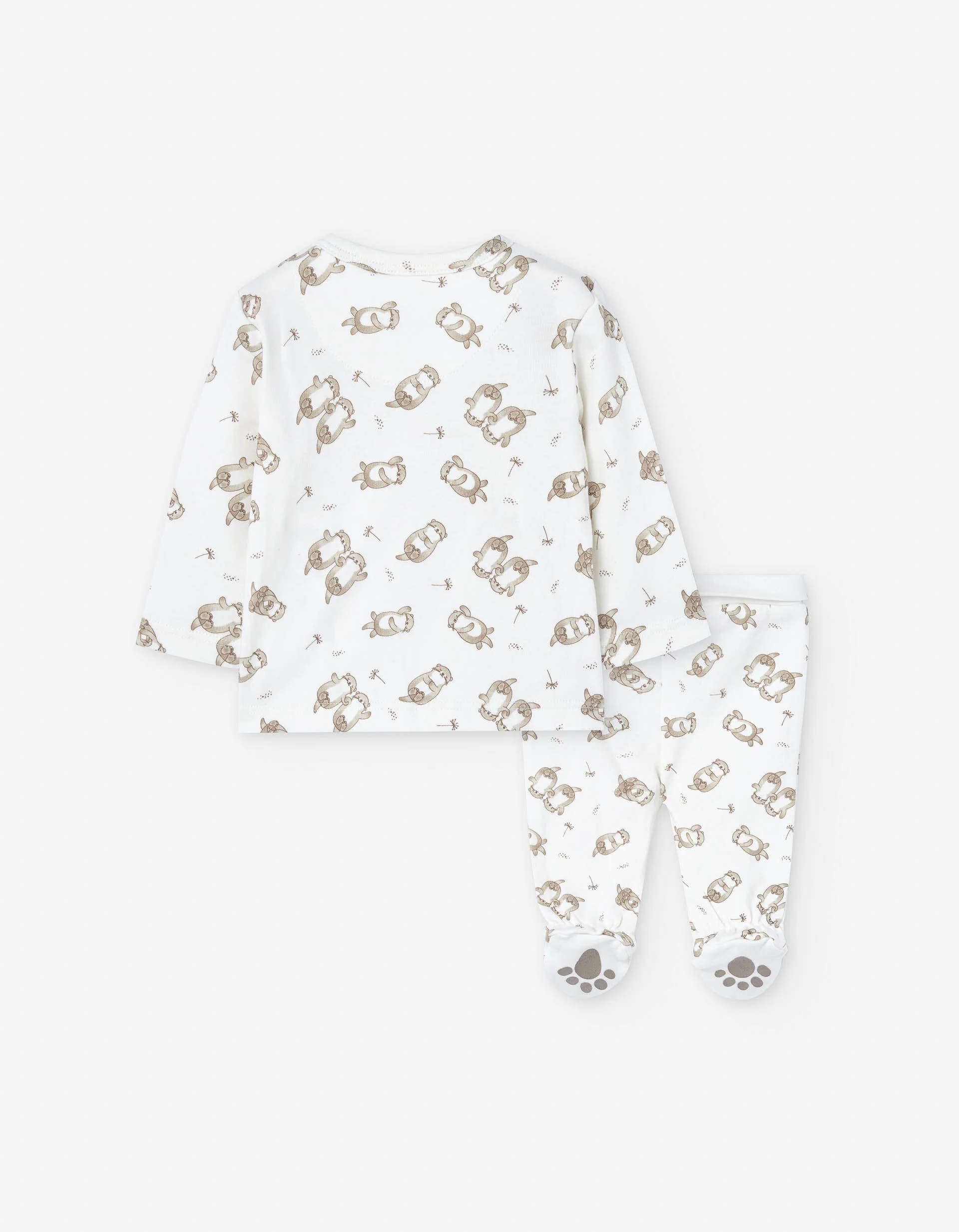 Cotton T-shirt + trousers with motif for newborn boys, white