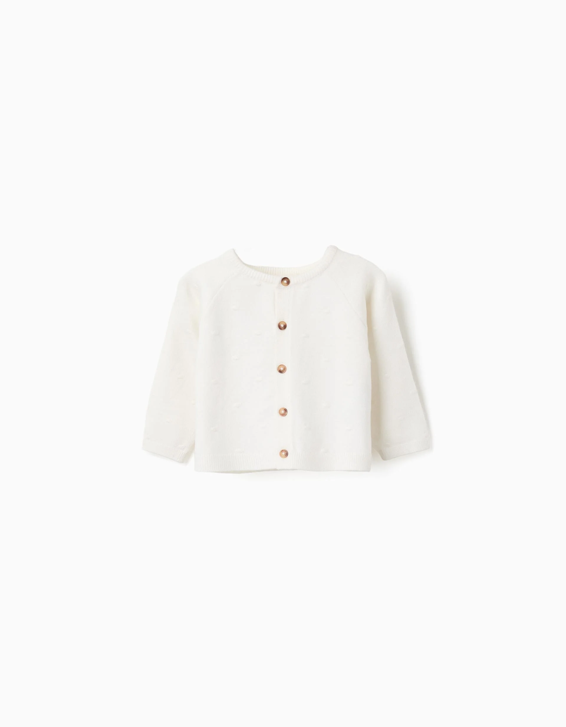 Popcorn knit cardigan for newborns, white