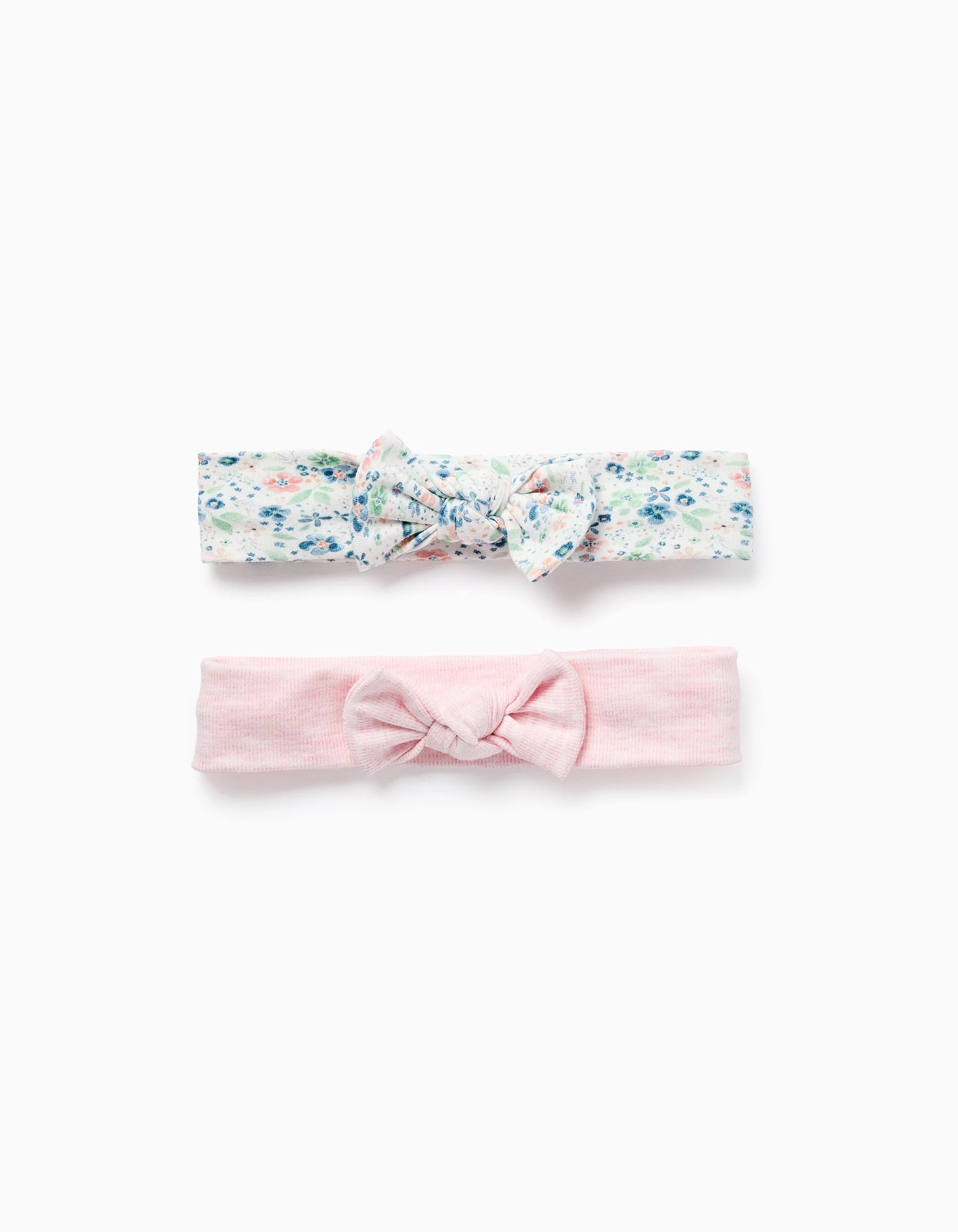 Pack of 2 Headbands Floral/Plain for Baby Girls, Pink