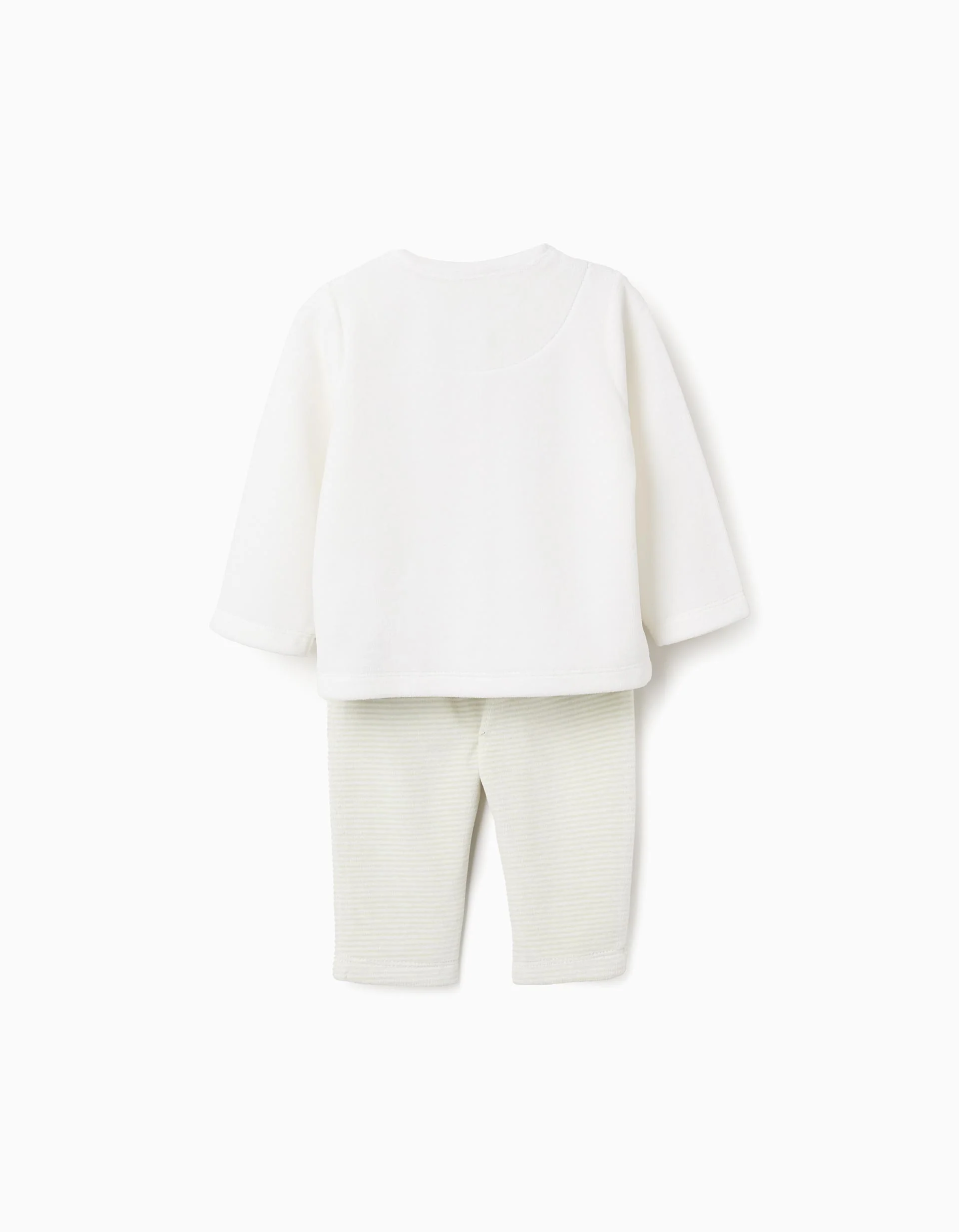 Velvet set of jumper + striped trousers for newborn boys, white/green