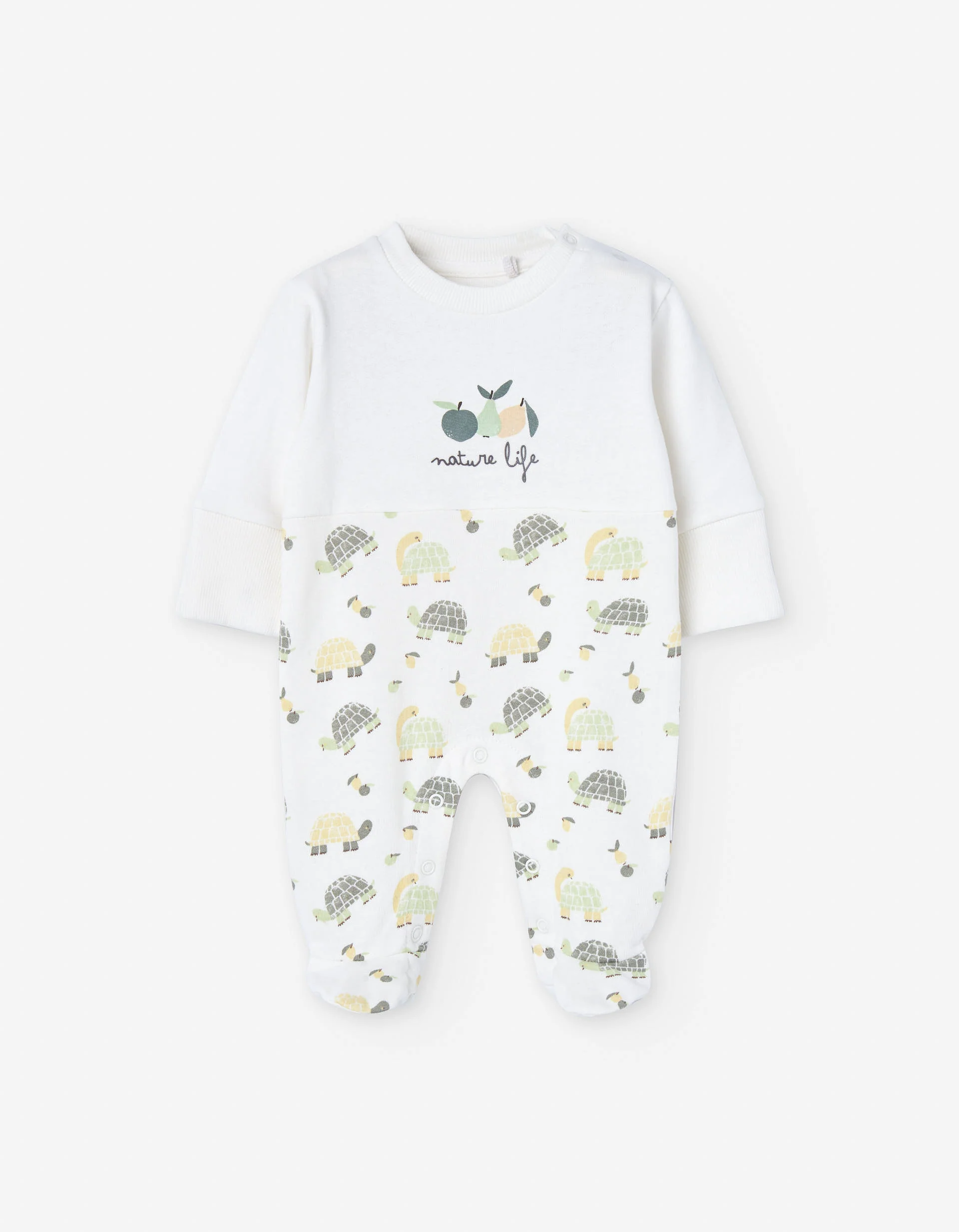 Brushed cotton sleepsuit with turtle motif for newborn boys, white
