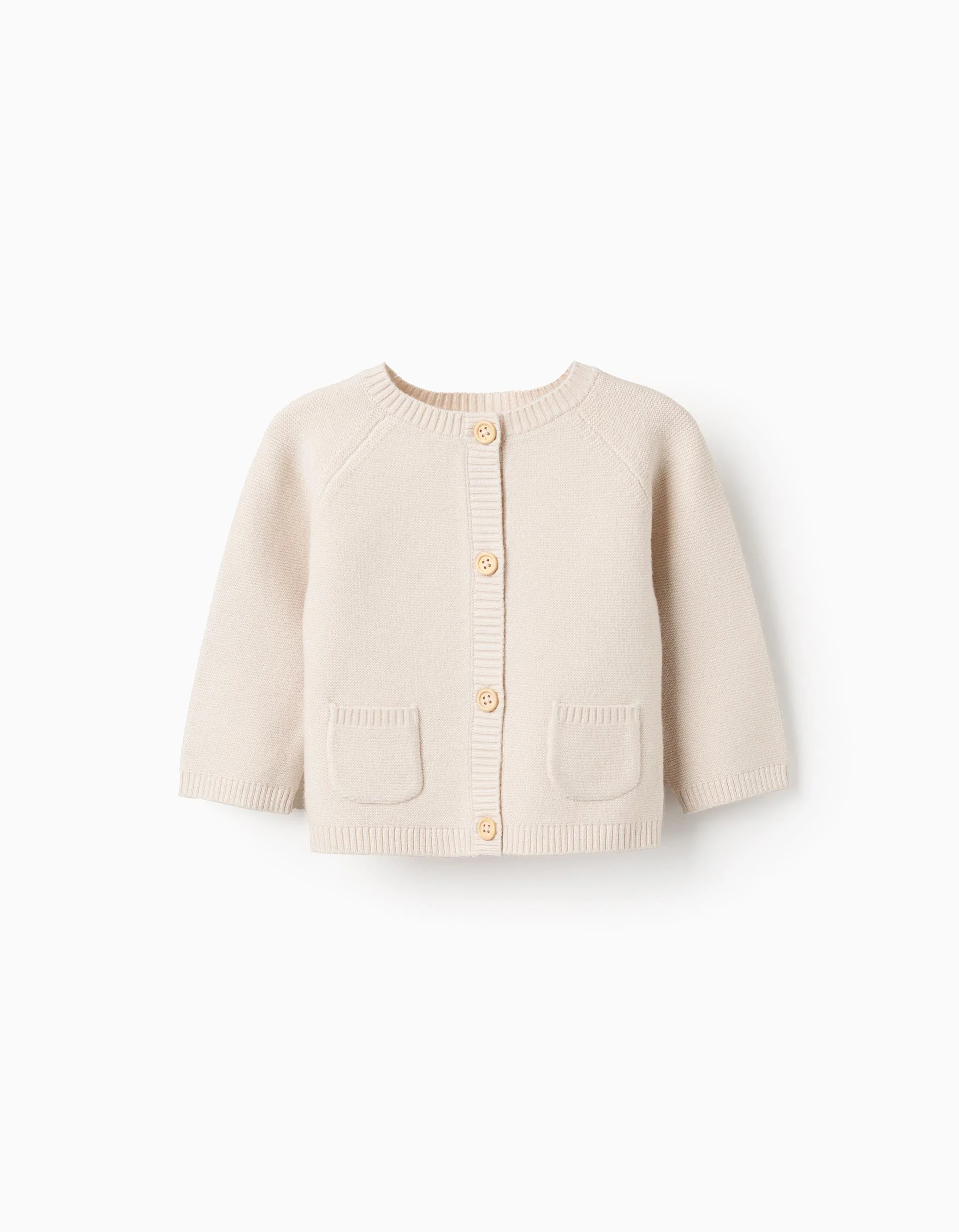 Knitted Cardigan for Newborn Girls, Beige