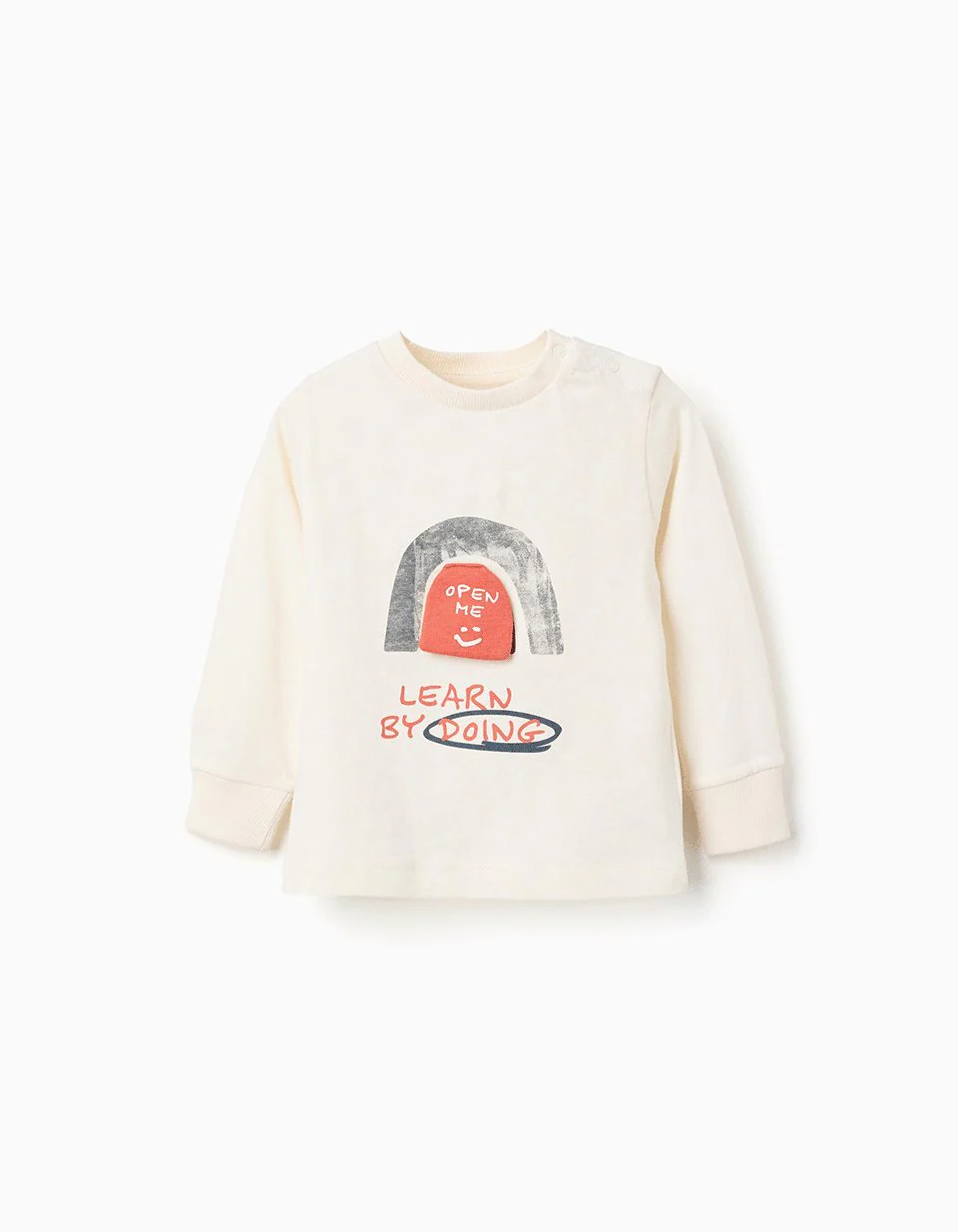 Long sleeve cotton T-shirt with fox print for baby boys, white