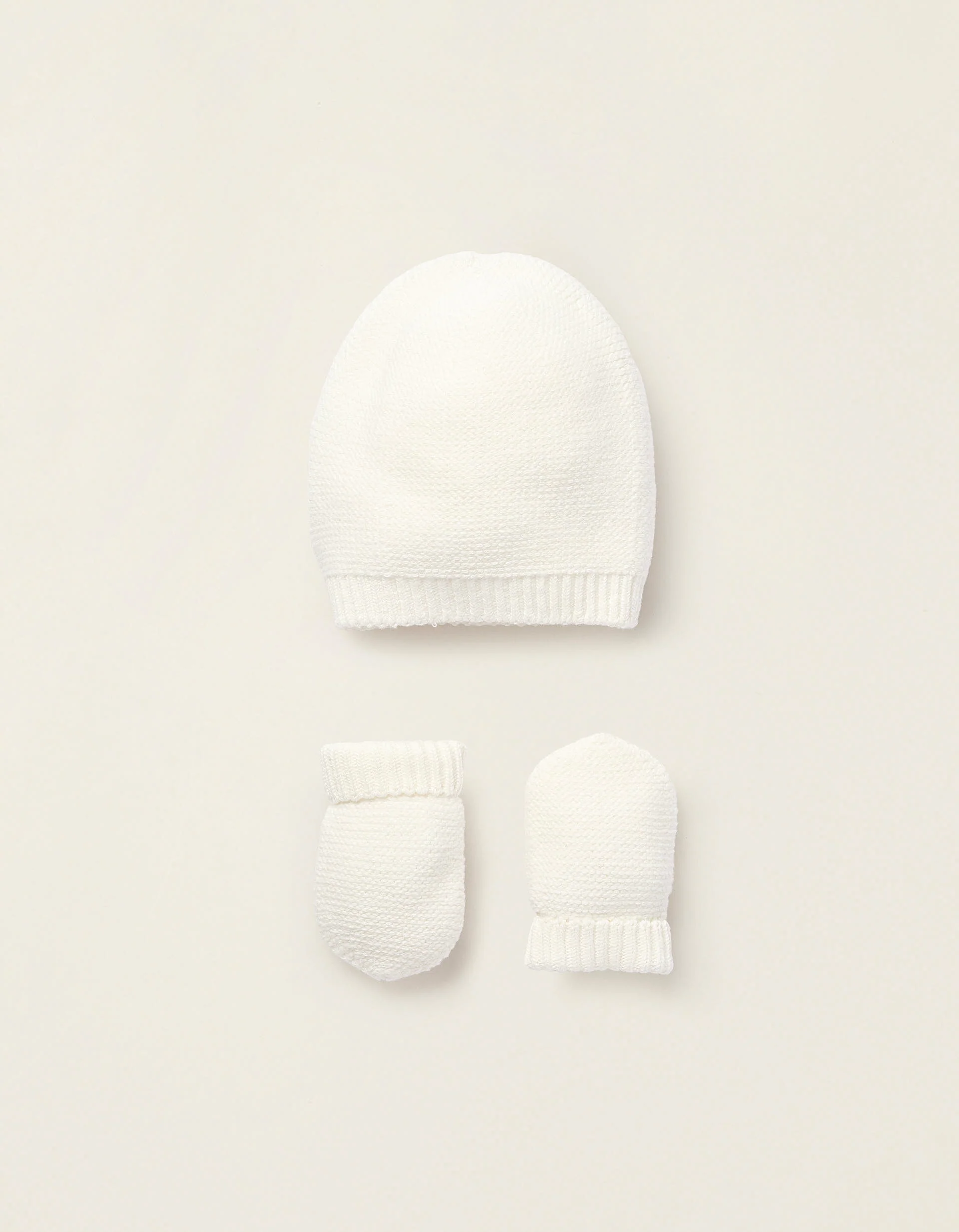 Knit Set Beanie + Gloves for Newborns, White