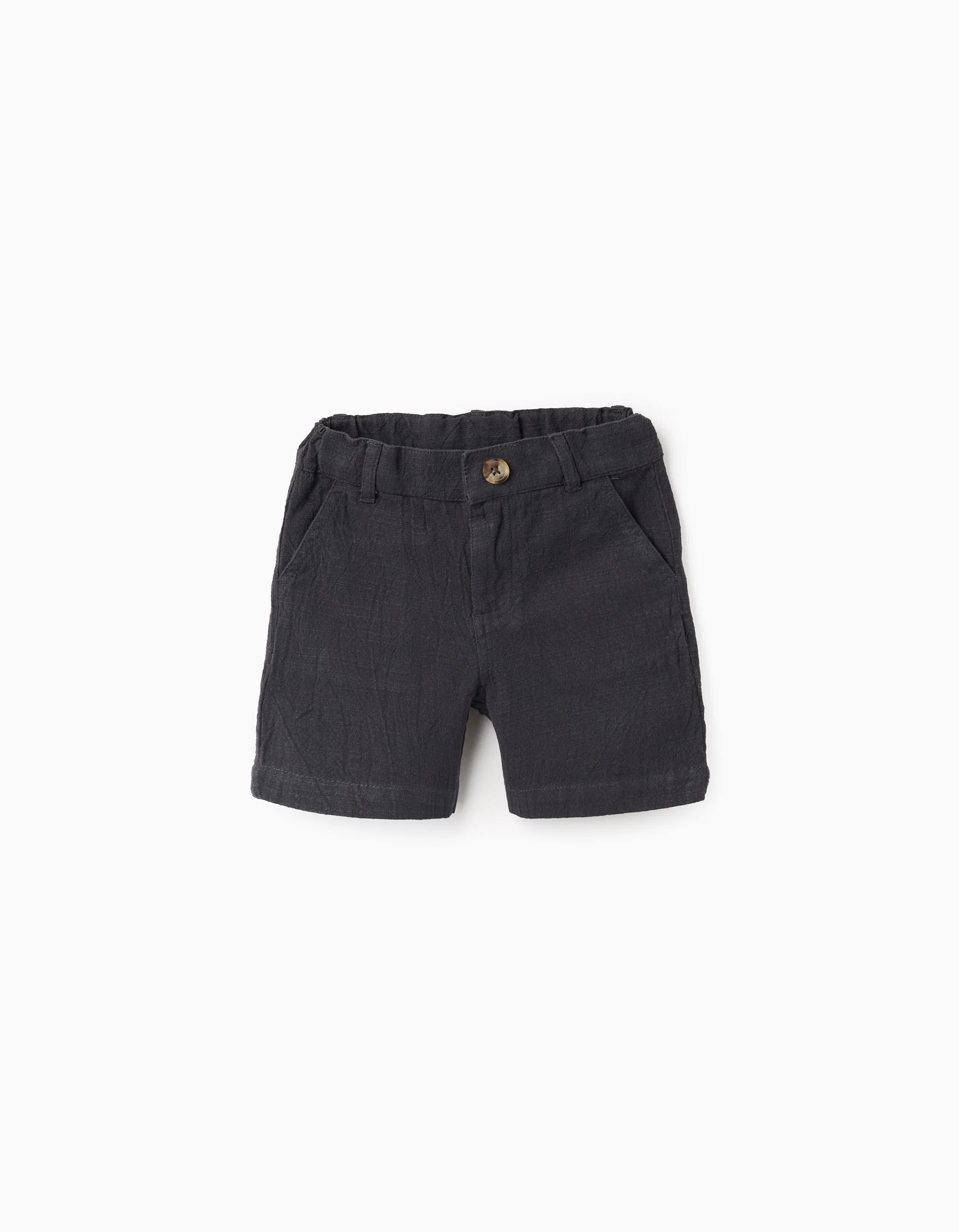 Slub Cotton Shorts for Baby Boys, Dark Grey