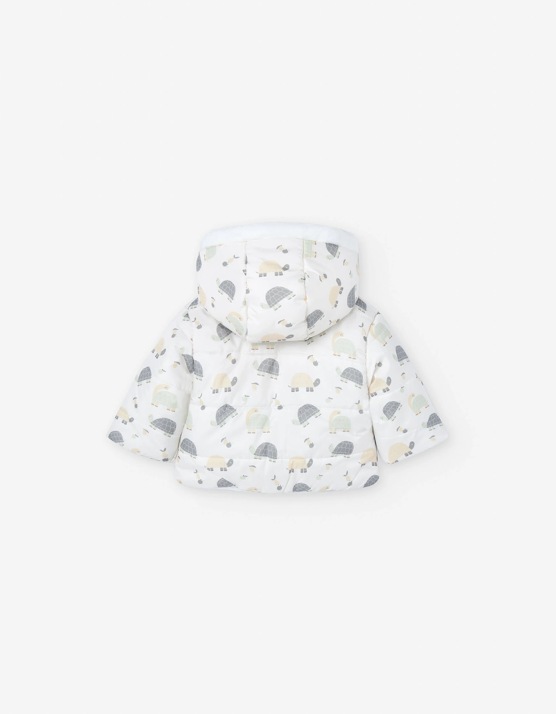 Hooded puffer jacket with motif for newborn boys, white