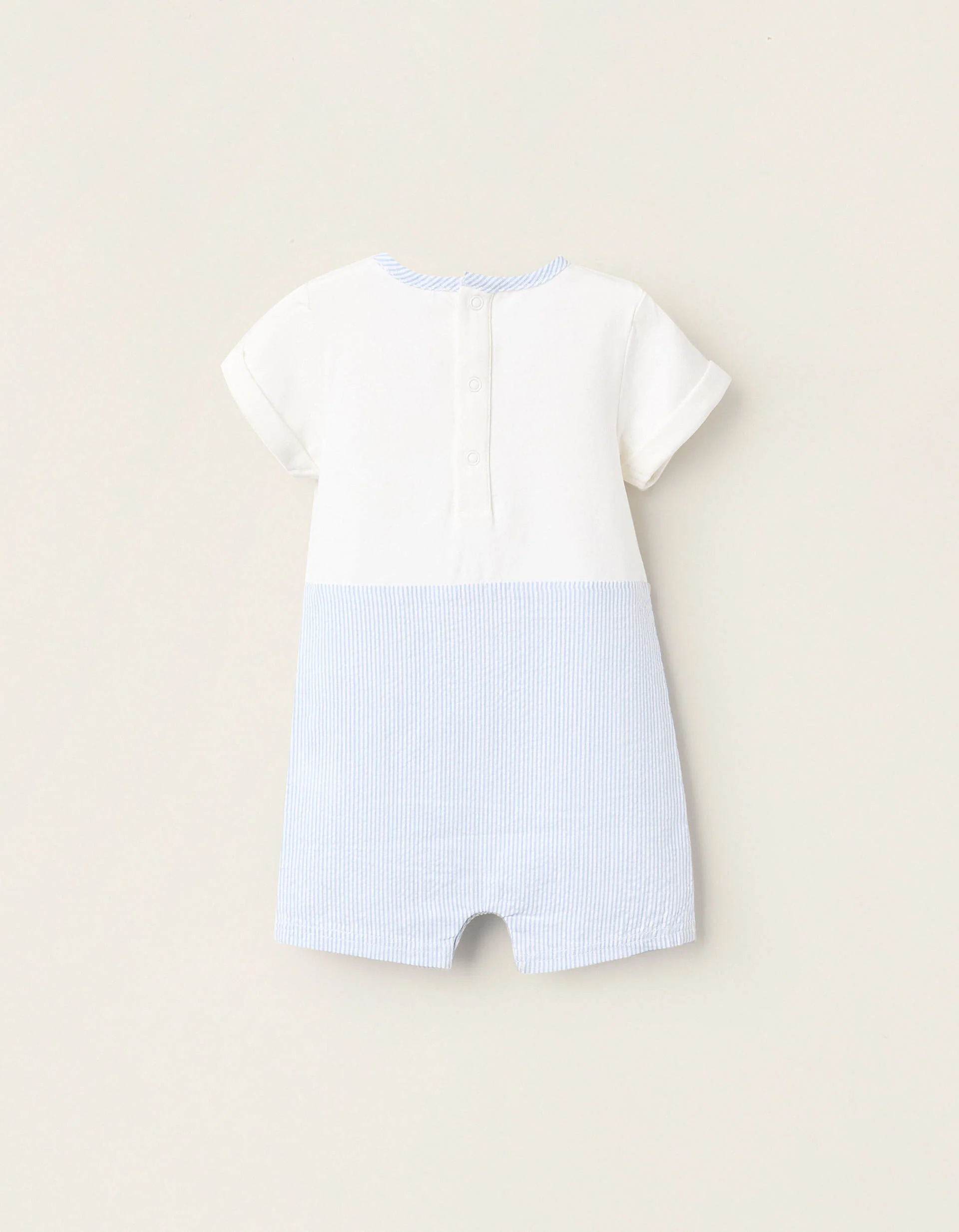 Striped Dual-Fabric Romper for Newborns, White/Blue