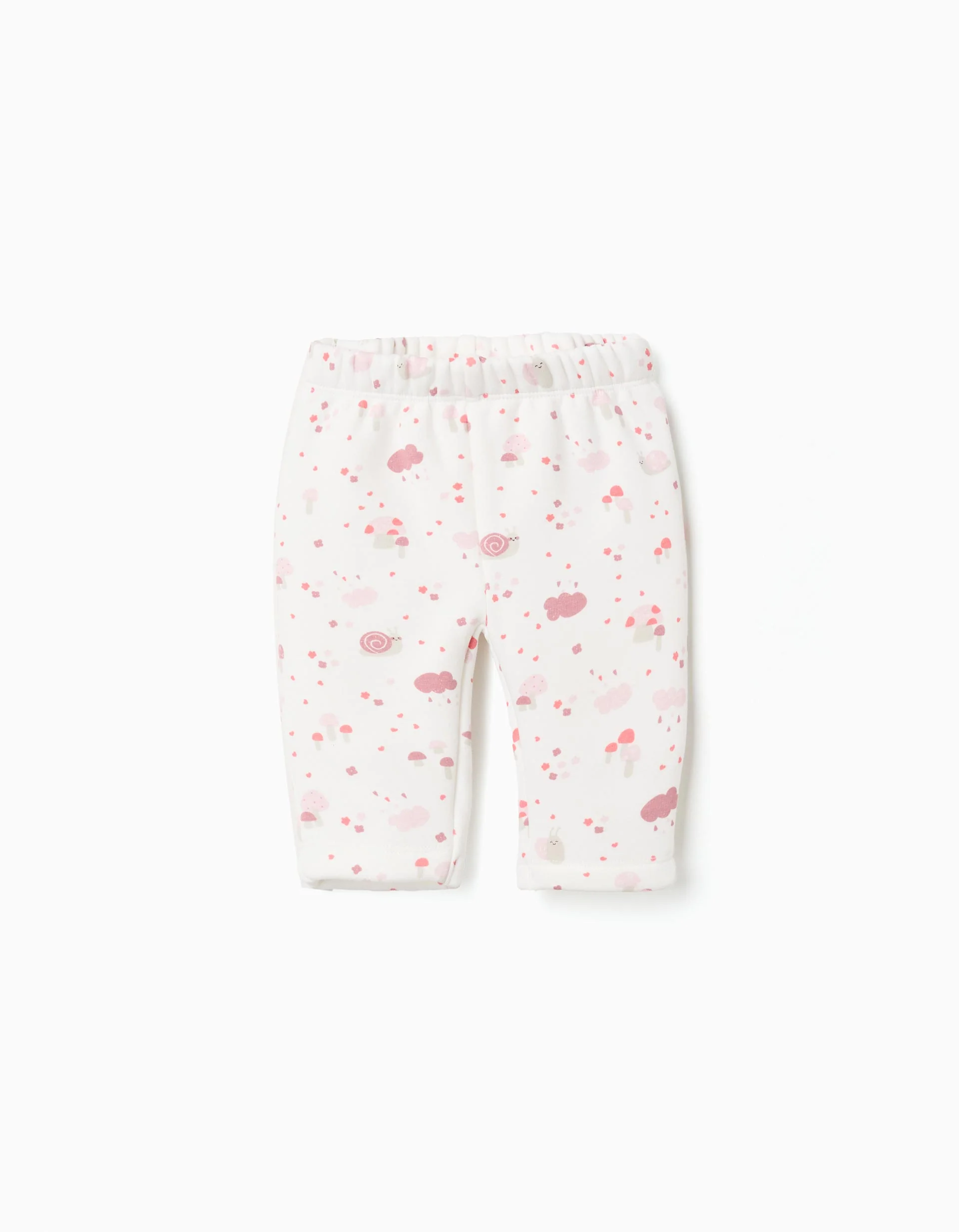 Trousers with plush lining and motif for newborn girls, white