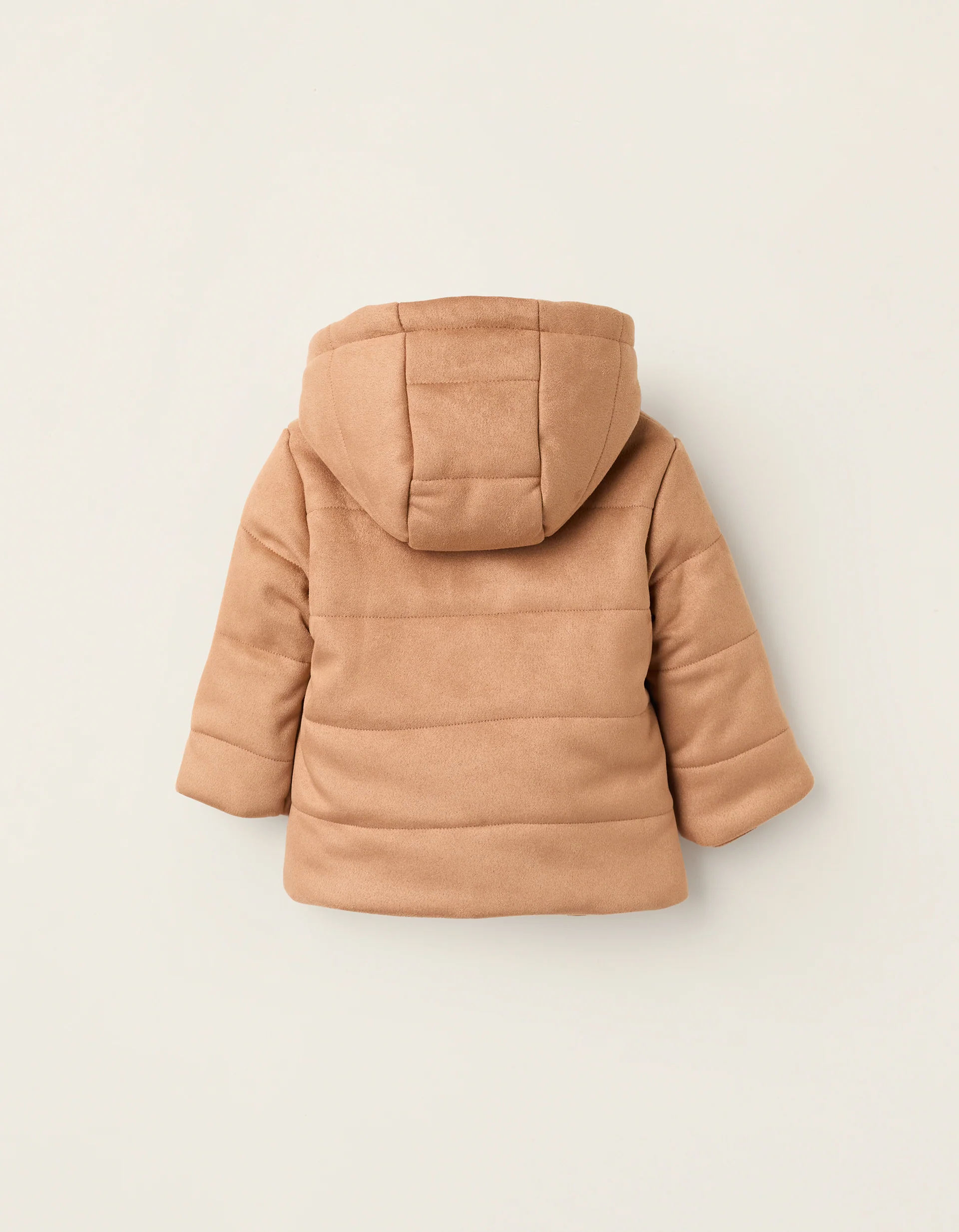 Suedette Hooded Jacket for Newborns, Camel