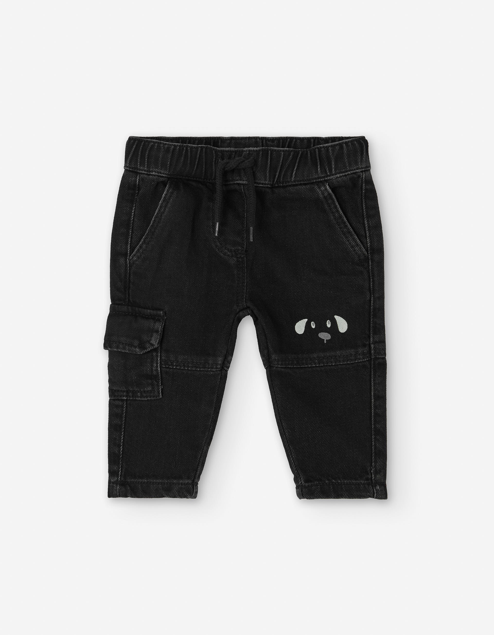 Denim cargo trousers for baby boys, dark grey