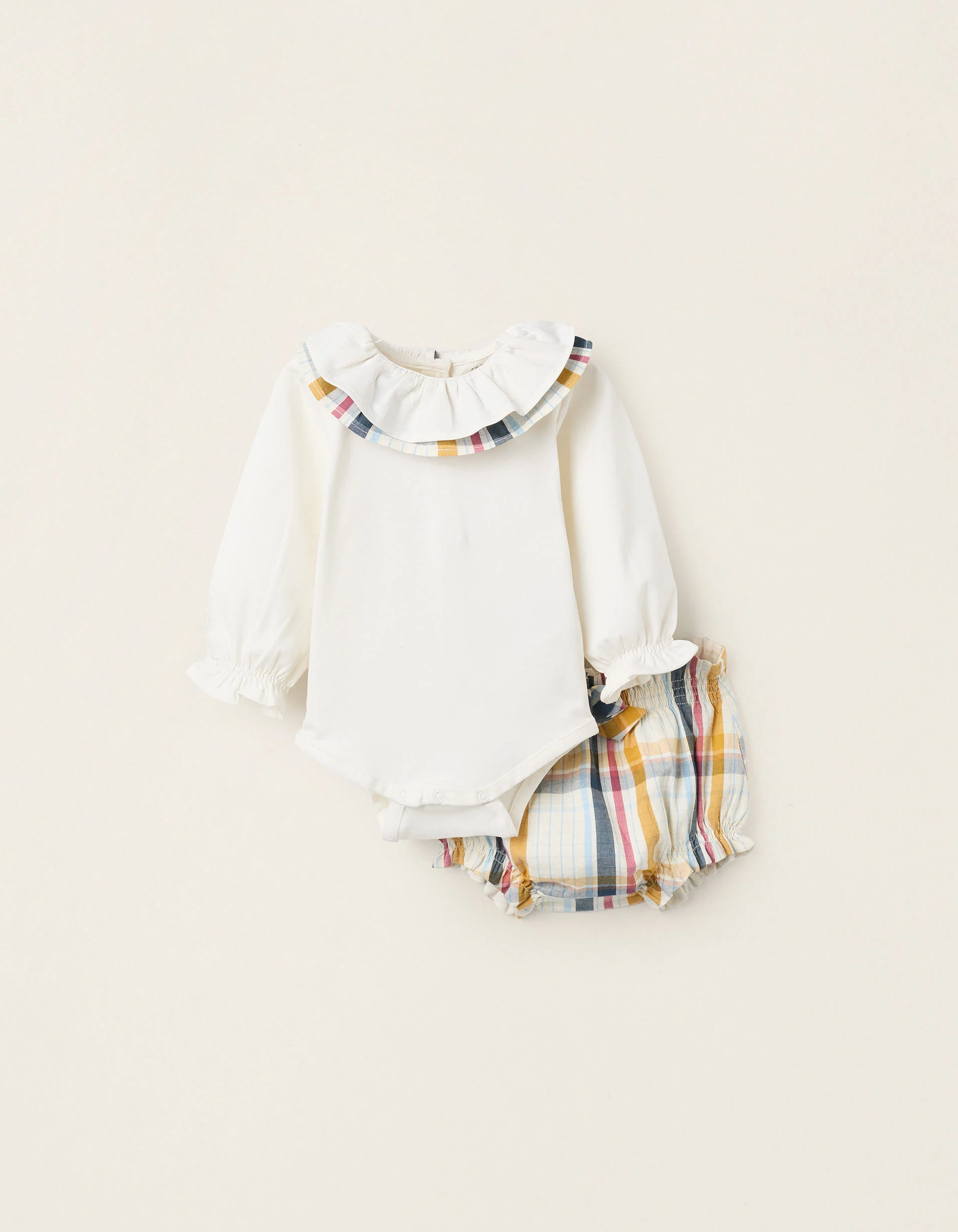 Bodysuit + Bloomers with Check for Newborn Girls 'B&S', Multicolour