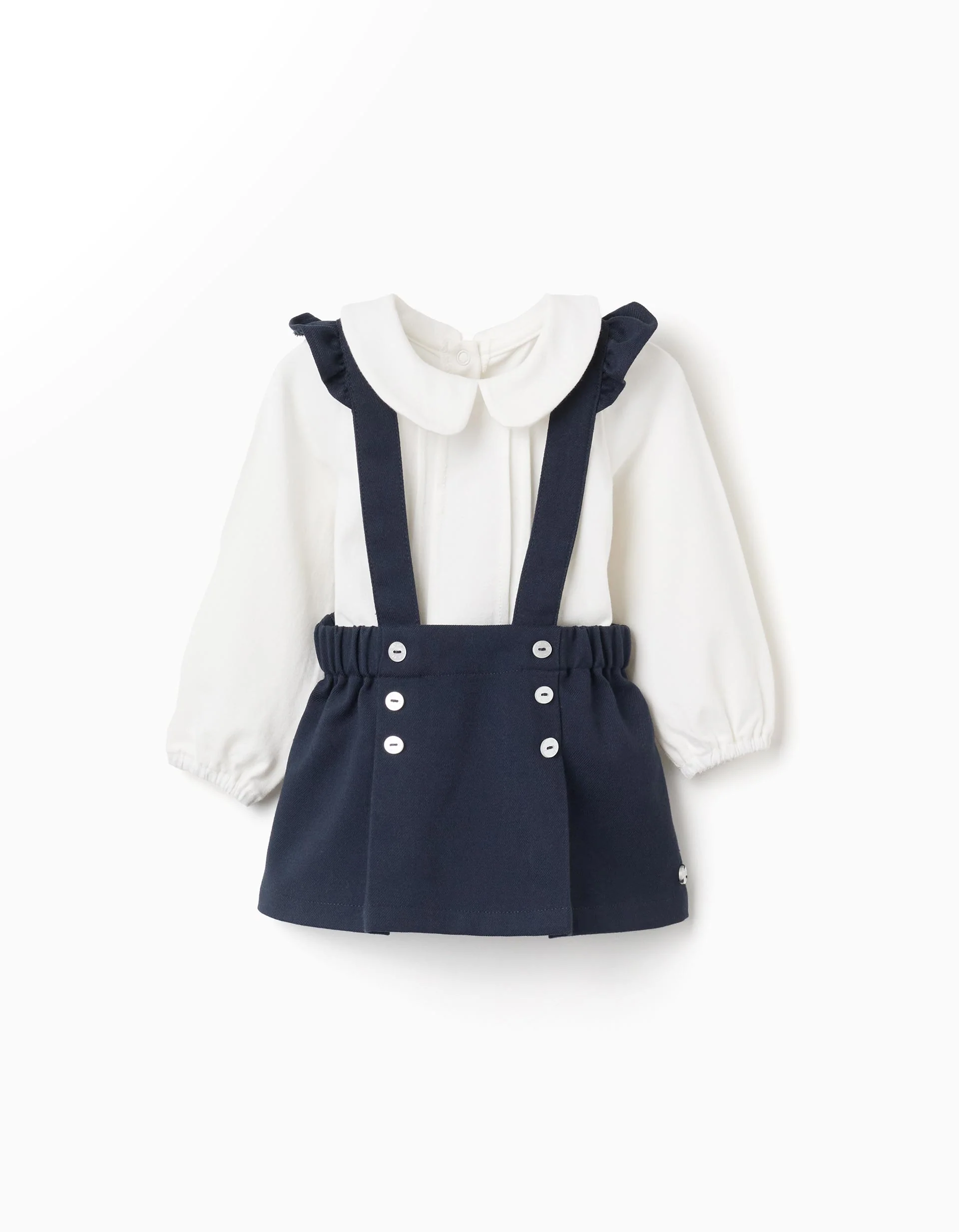 Cotton bodysuit + twill skirt You&Me for newborn girls, white/dark blue