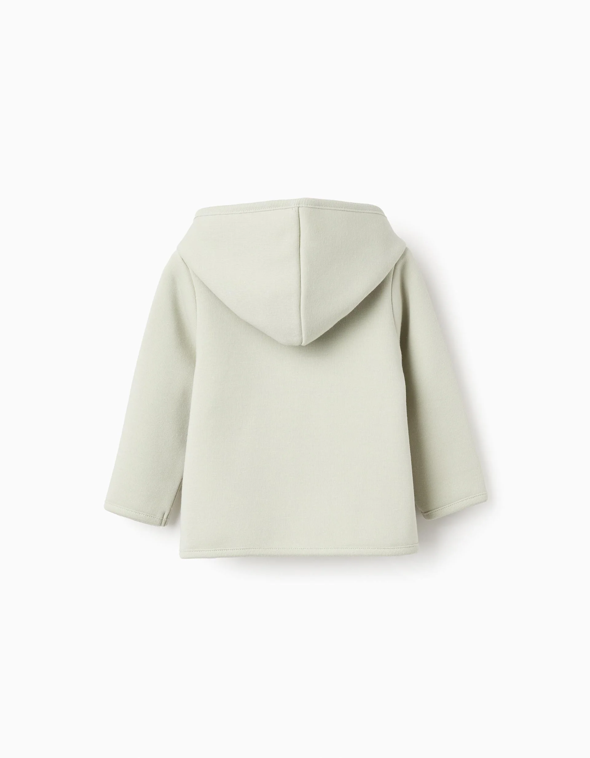 Hooded jacket with plush lining for newborn boys, light green